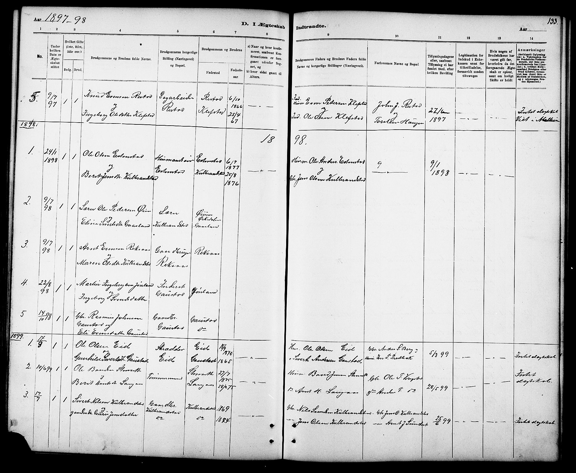 Ministerialprotokoller, klokkerbøker og fødselsregistre - Sør-Trøndelag, SAT/A-1456/694/L1132: Parish register (copy) no. 694C04, 1887-1914, p. 133