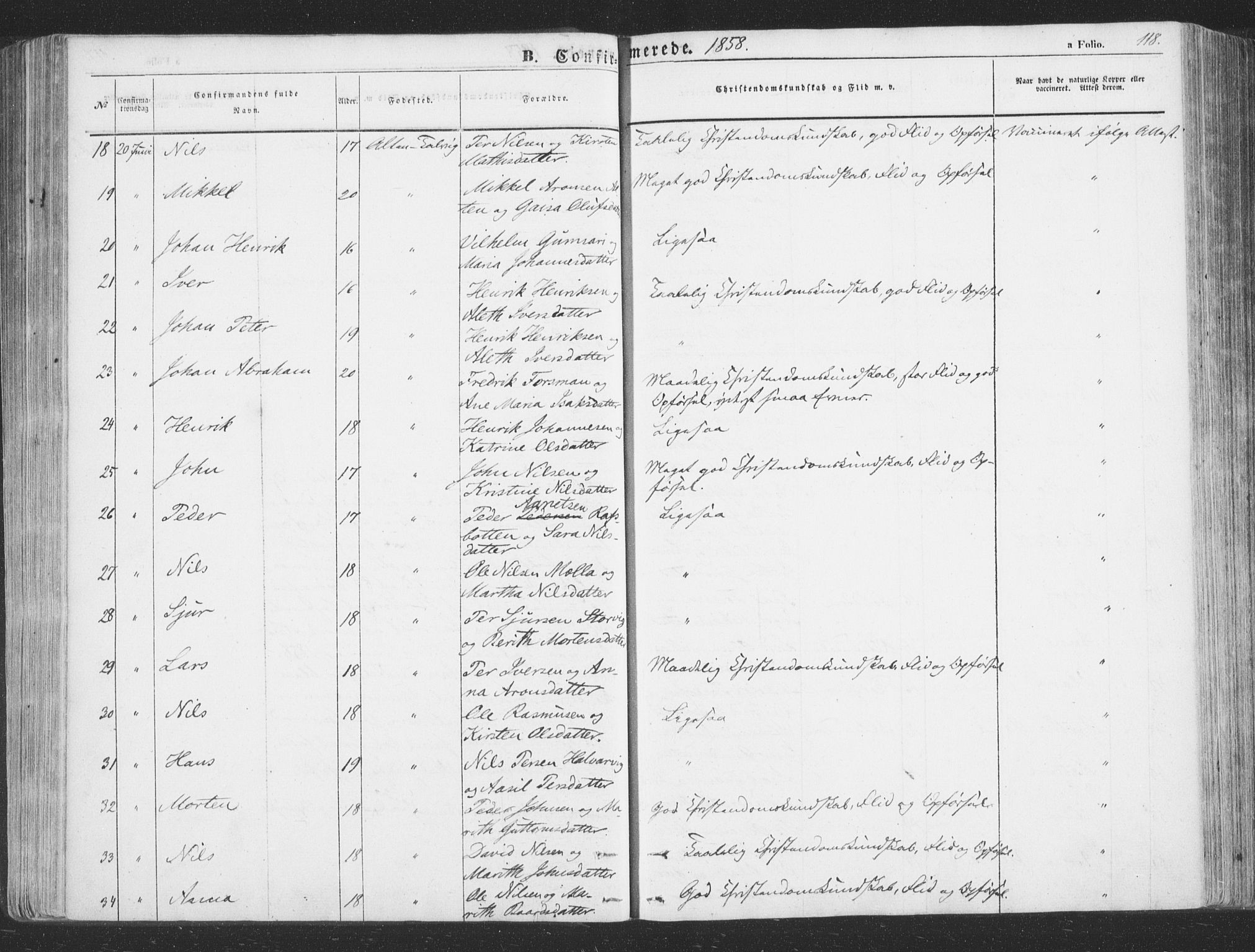 Talvik sokneprestkontor, SATØ/S-1337/H/Ha/L0010kirke: Parish register (official) no. 10, 1852-1864, p. 118