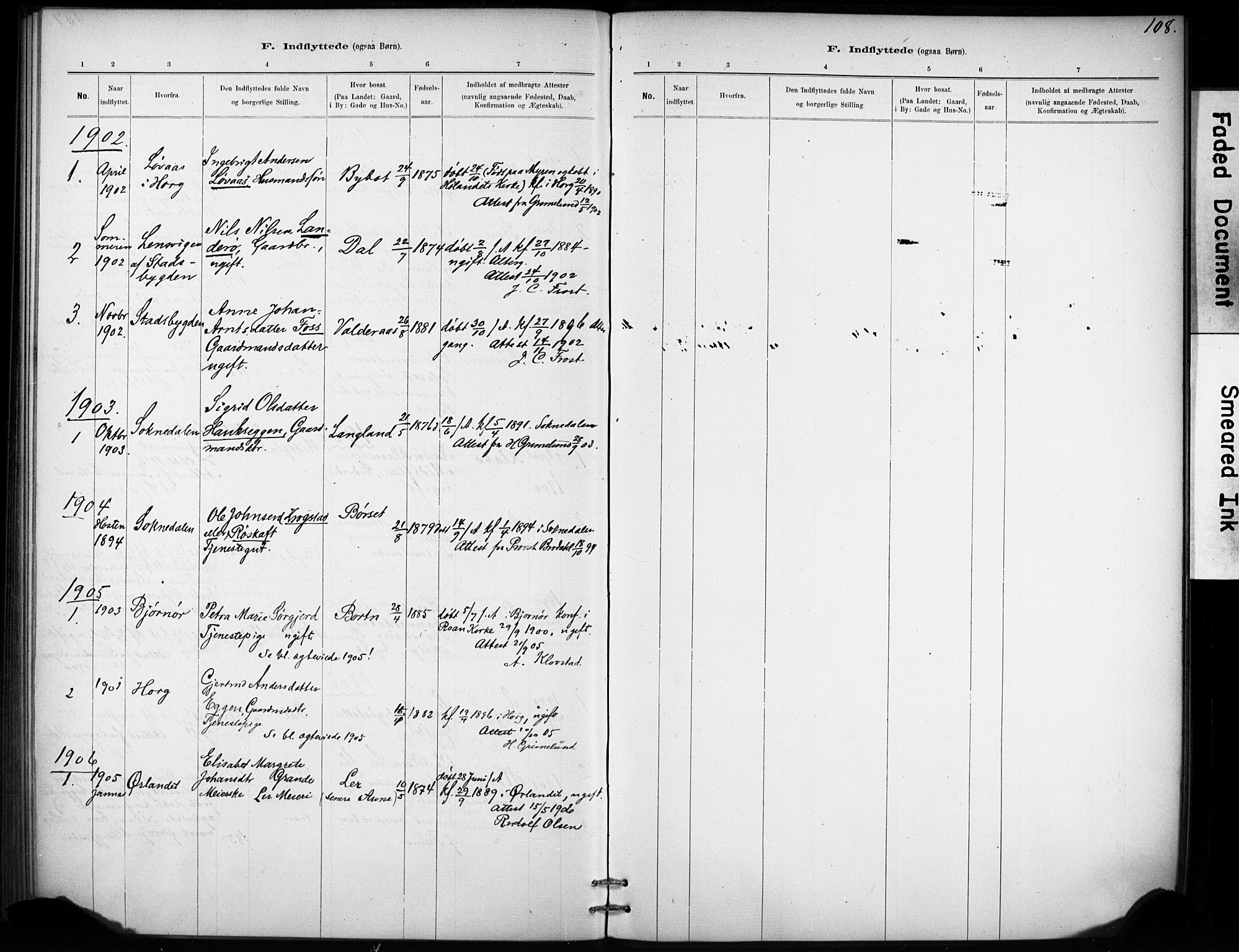 Ministerialprotokoller, klokkerbøker og fødselsregistre - Sør-Trøndelag, SAT/A-1456/693/L1119: Parish register (official) no. 693A01, 1887-1905, p. 108