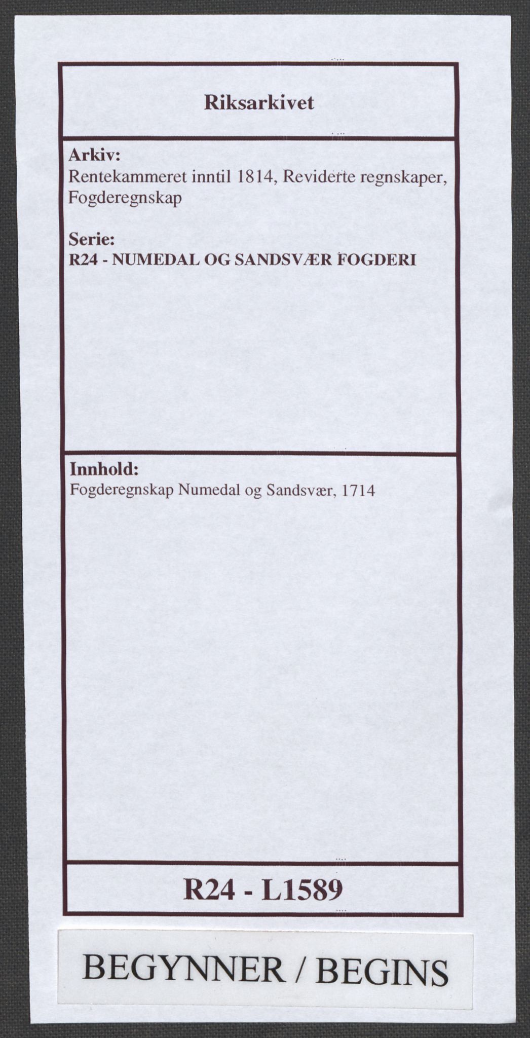 Rentekammeret inntil 1814, Reviderte regnskaper, Fogderegnskap, AV/RA-EA-4092/R24/L1589: Fogderegnskap Numedal og Sandsvær, 1714, p. 1