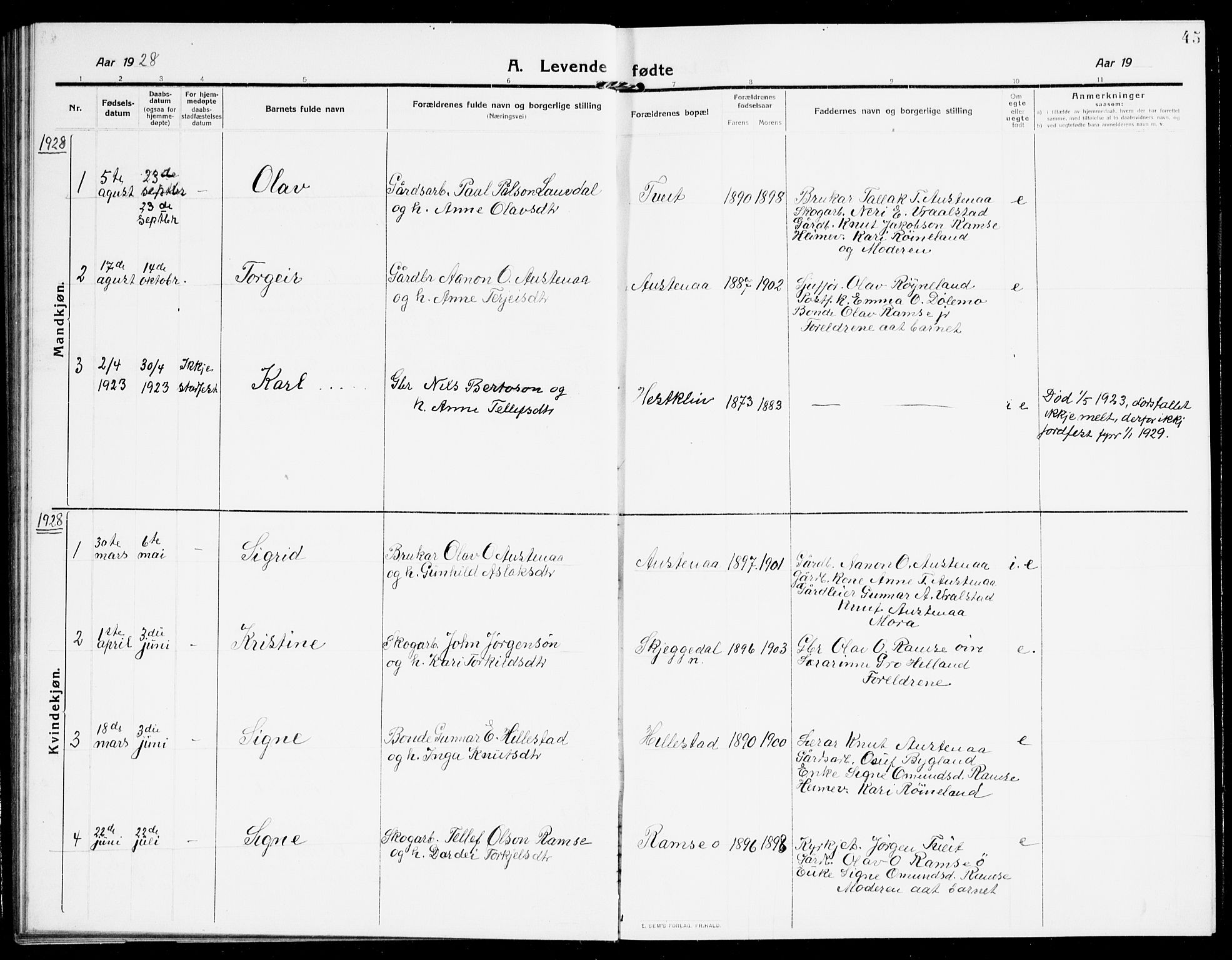 Åmli sokneprestkontor, AV/SAK-1111-0050/F/Fb/Fbb/L0003: Parish register (copy) no. B 3, 1906-1941, p. 45