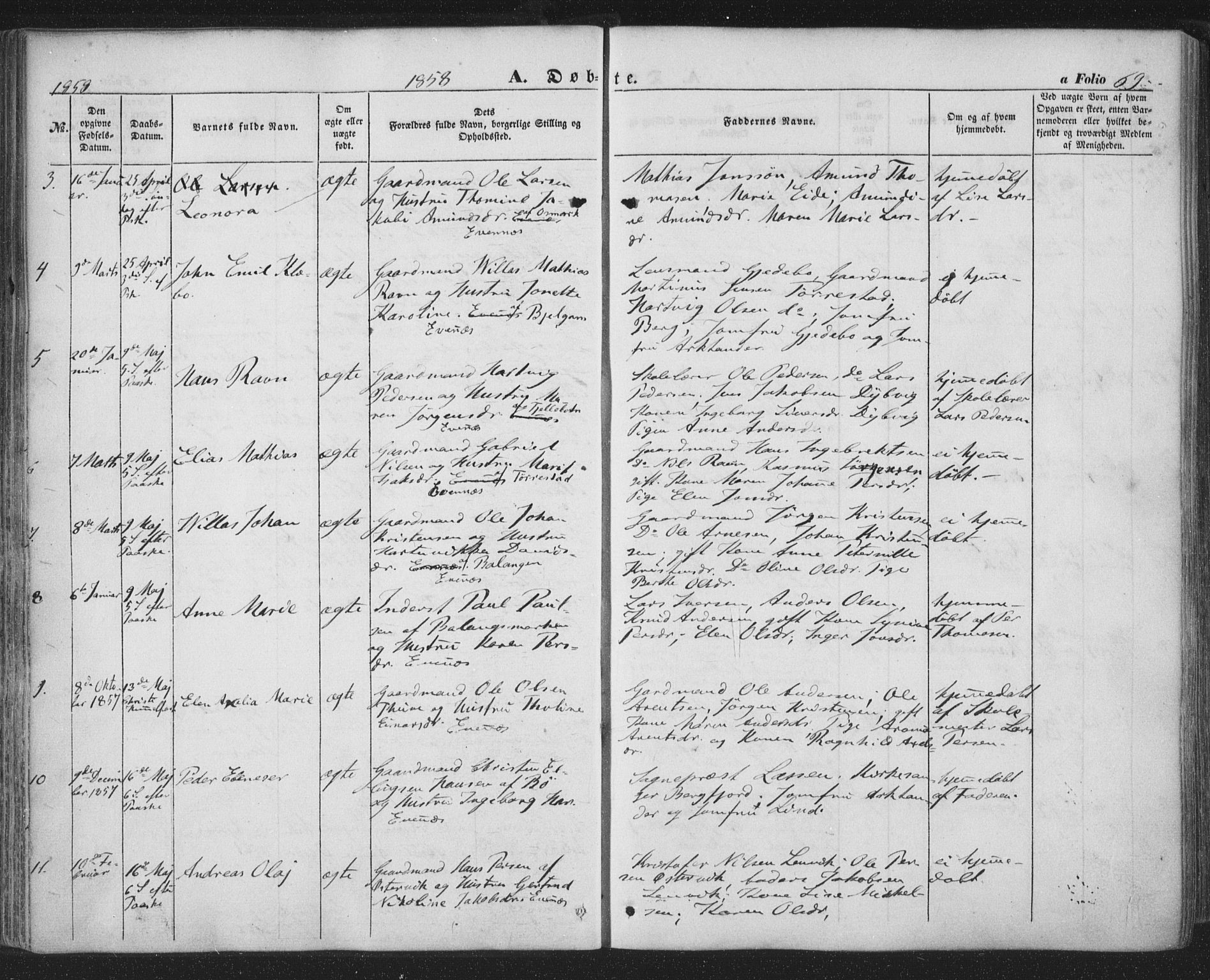 Ministerialprotokoller, klokkerbøker og fødselsregistre - Nordland, SAT/A-1459/863/L0895: Parish register (official) no. 863A07, 1851-1860, p. 69