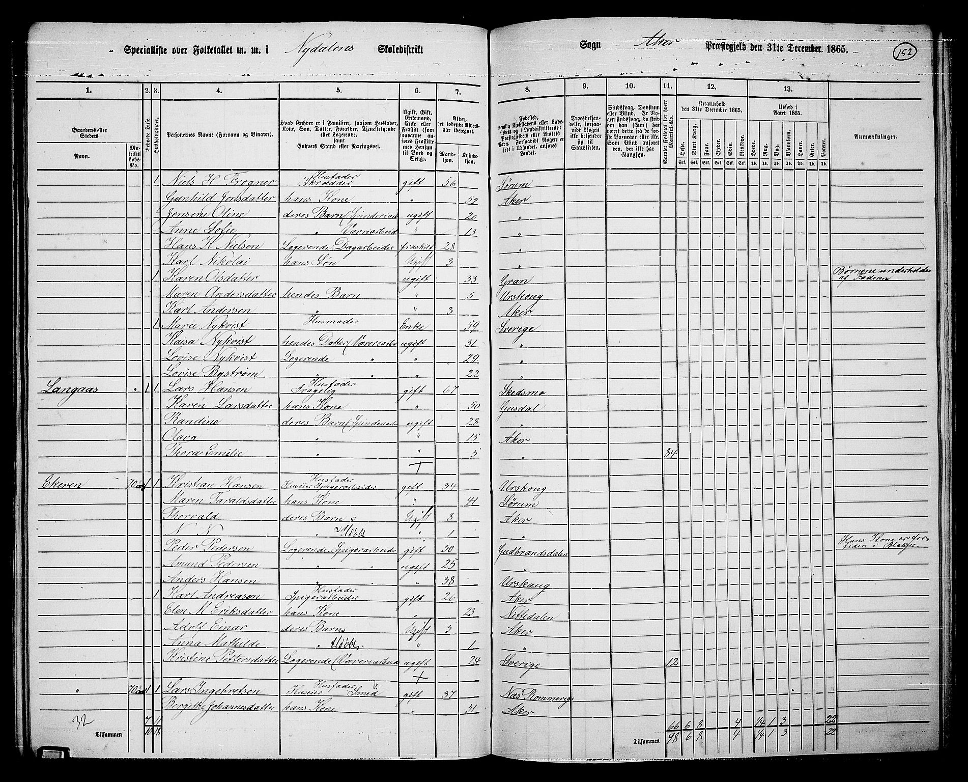 RA, 1865 census for Vestre Aker, 1865, p. 135