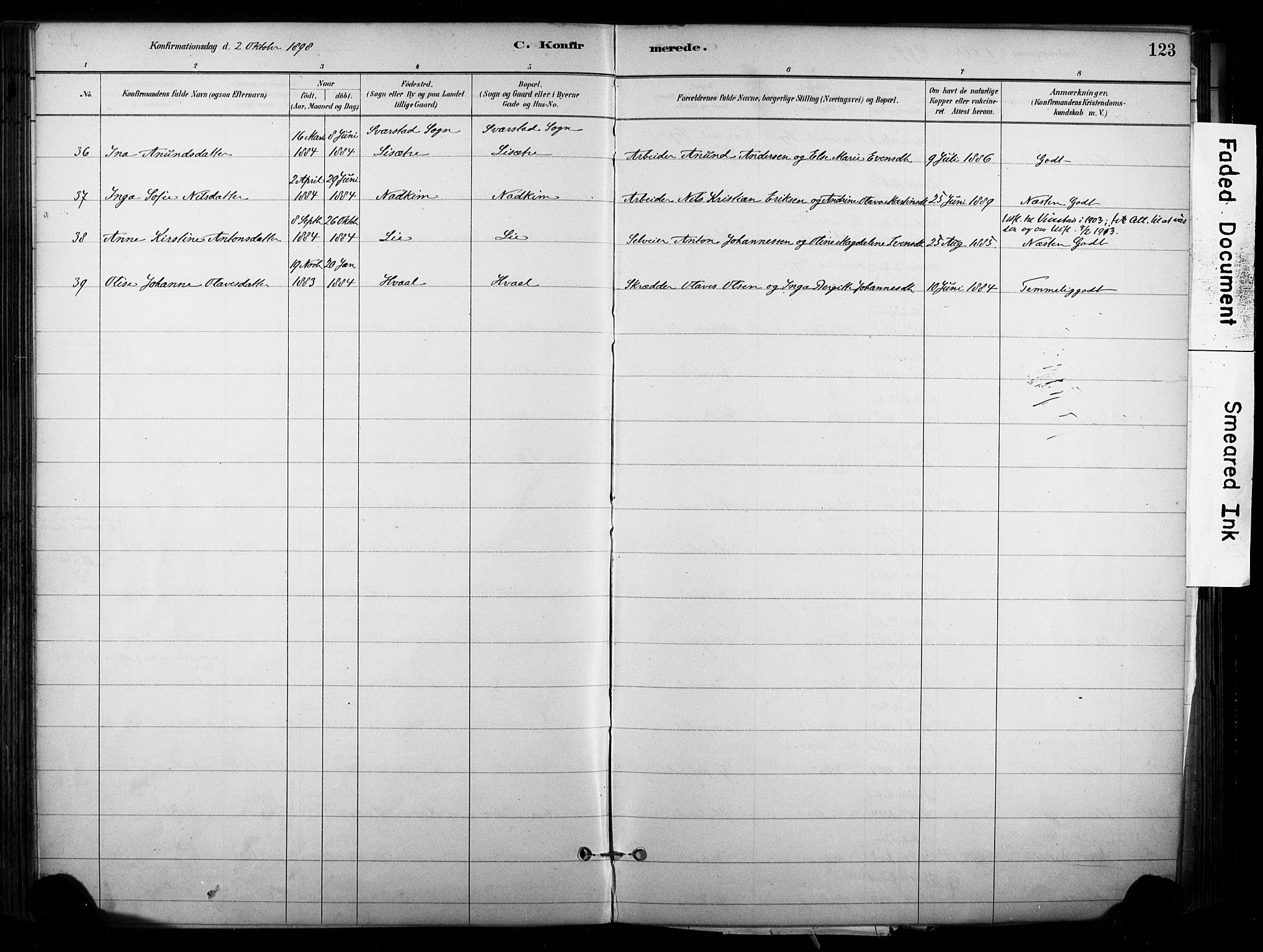 Lardal kirkebøker, AV/SAKO-A-350/F/Fb/L0001: Parish register (official) no. II 1, 1881-1911, p. 123