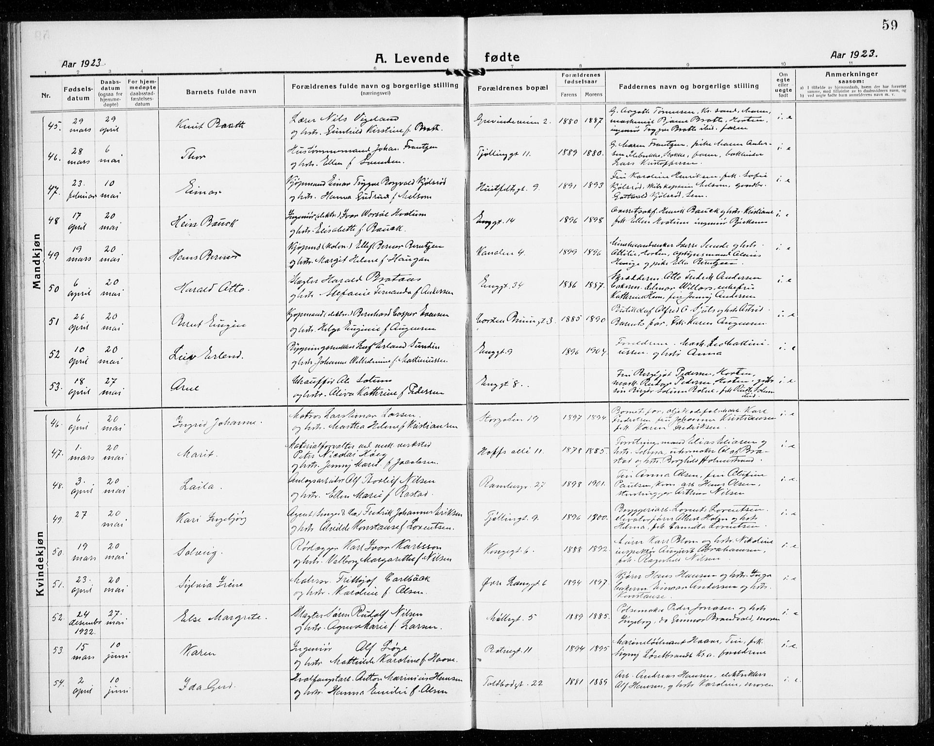 Tønsberg kirkebøker, AV/SAKO-A-330/G/Ga/L0010: Parish register (copy) no. 10, 1920-1942, p. 59