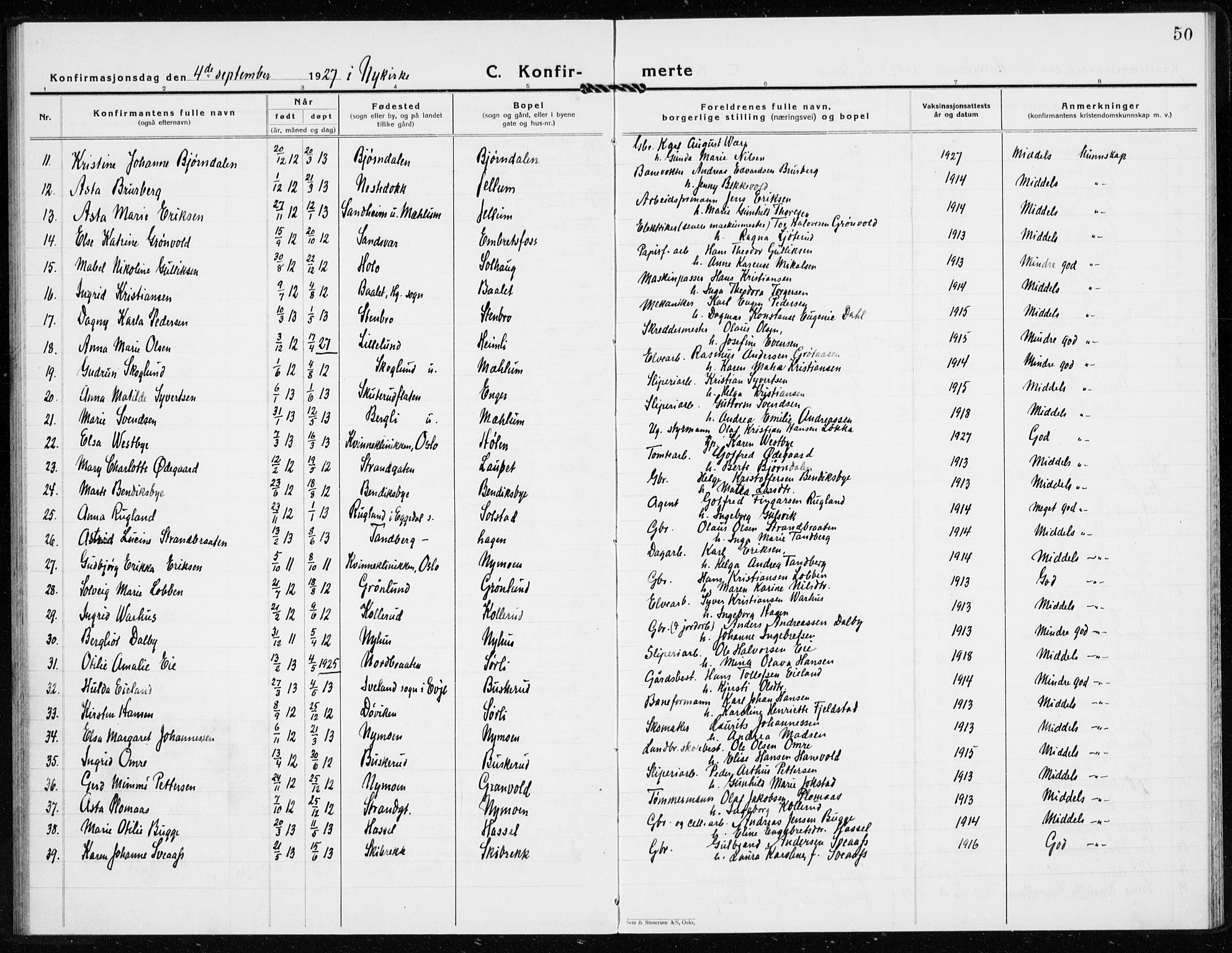 Modum kirkebøker, SAKO/A-234/G/Gc/L0003: Parish register (copy) no. III 3, 1926-1934, p. 50