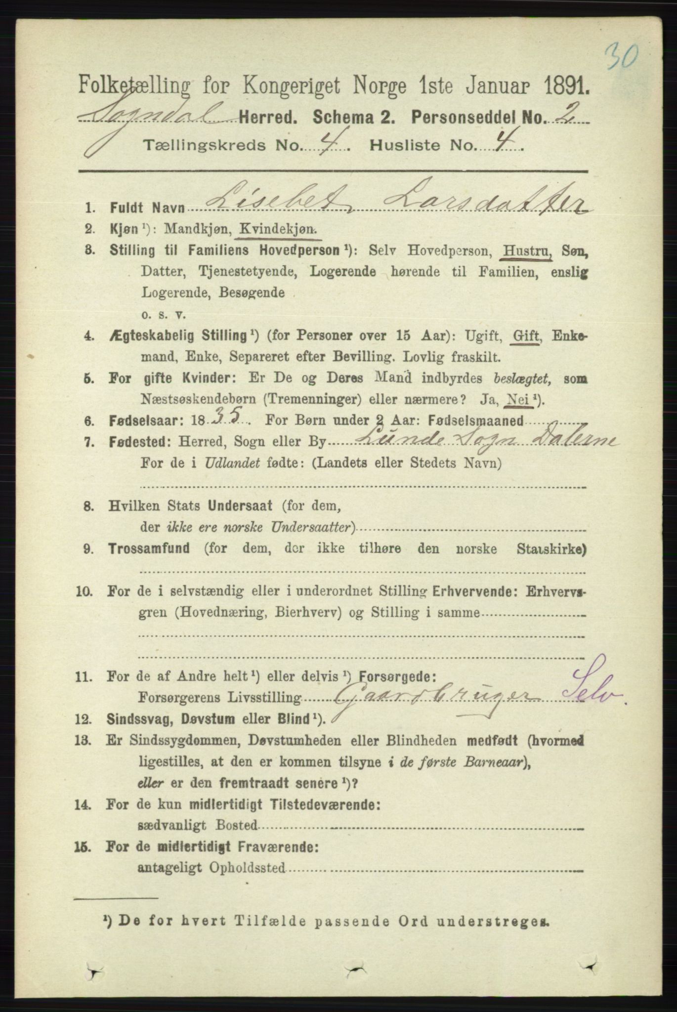 RA, 1891 census for 1111 Sokndal, 1891, p. 1016