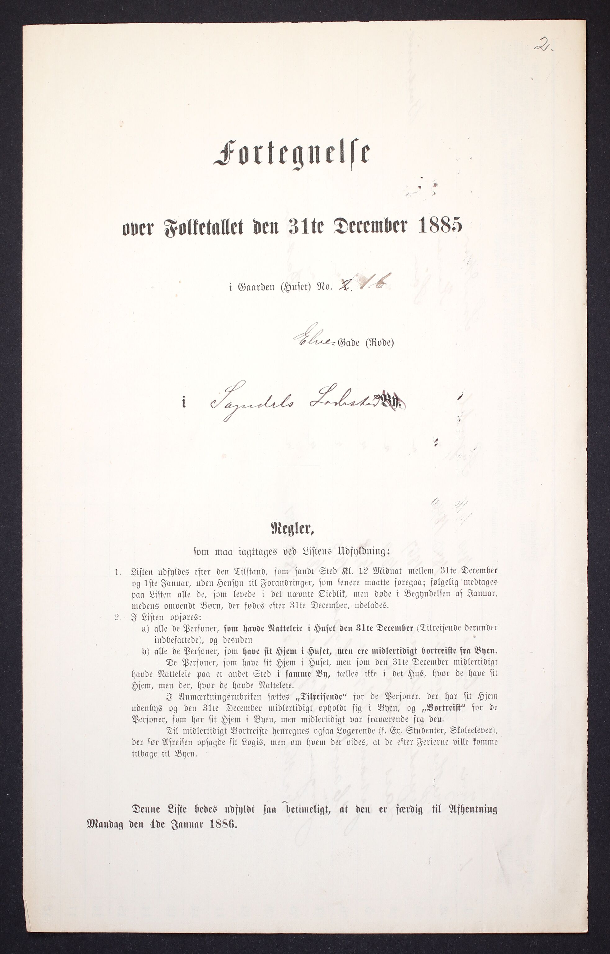 SAST, 1885 census for 1107 Sokndal, 1885, p. 2a