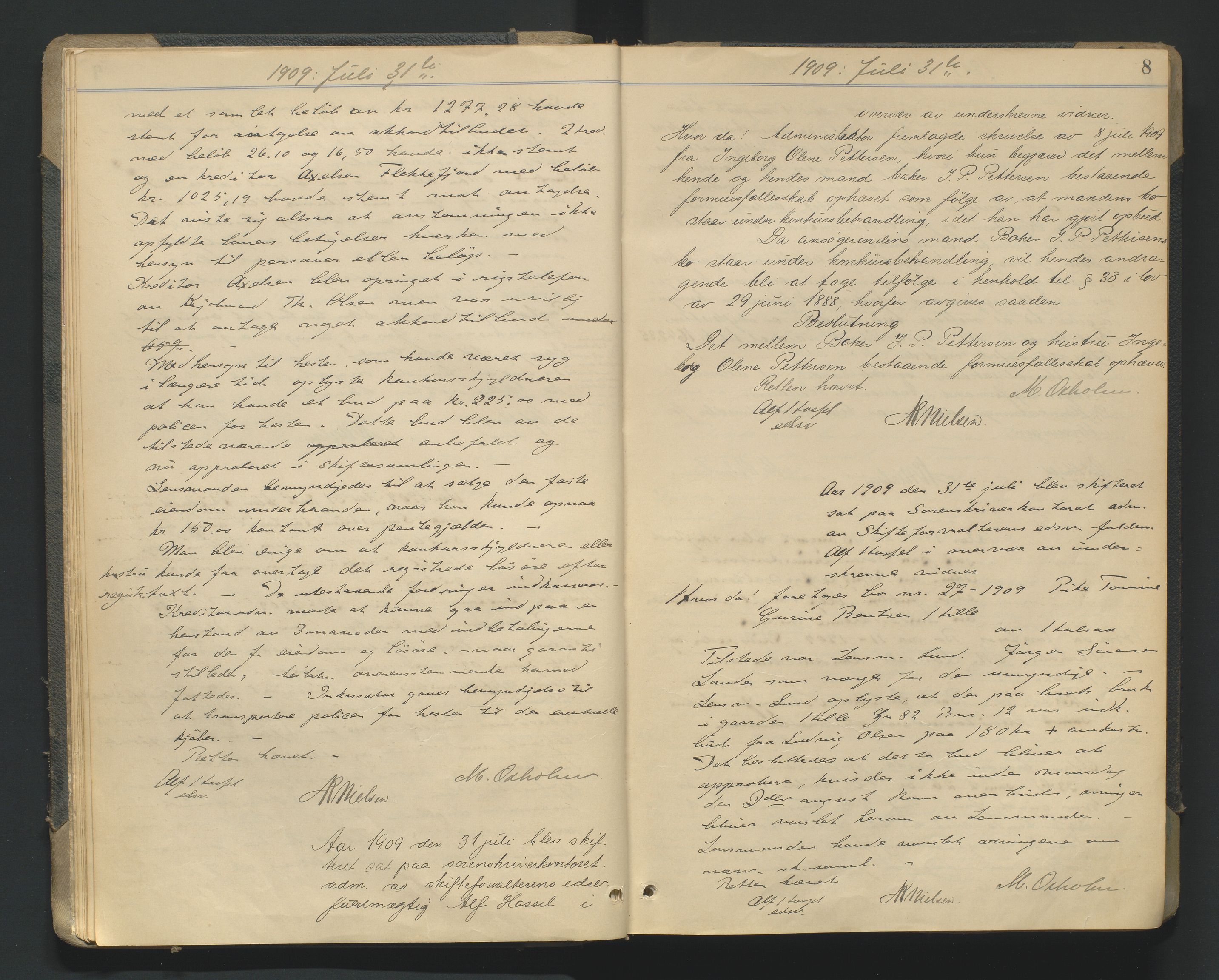 Mandal sorenskriveri, AV/SAK-1221-0005/001/H/Hc/L0081: Skifteforhandlingsprotokoll nr 13, 1909-1913, p. 8