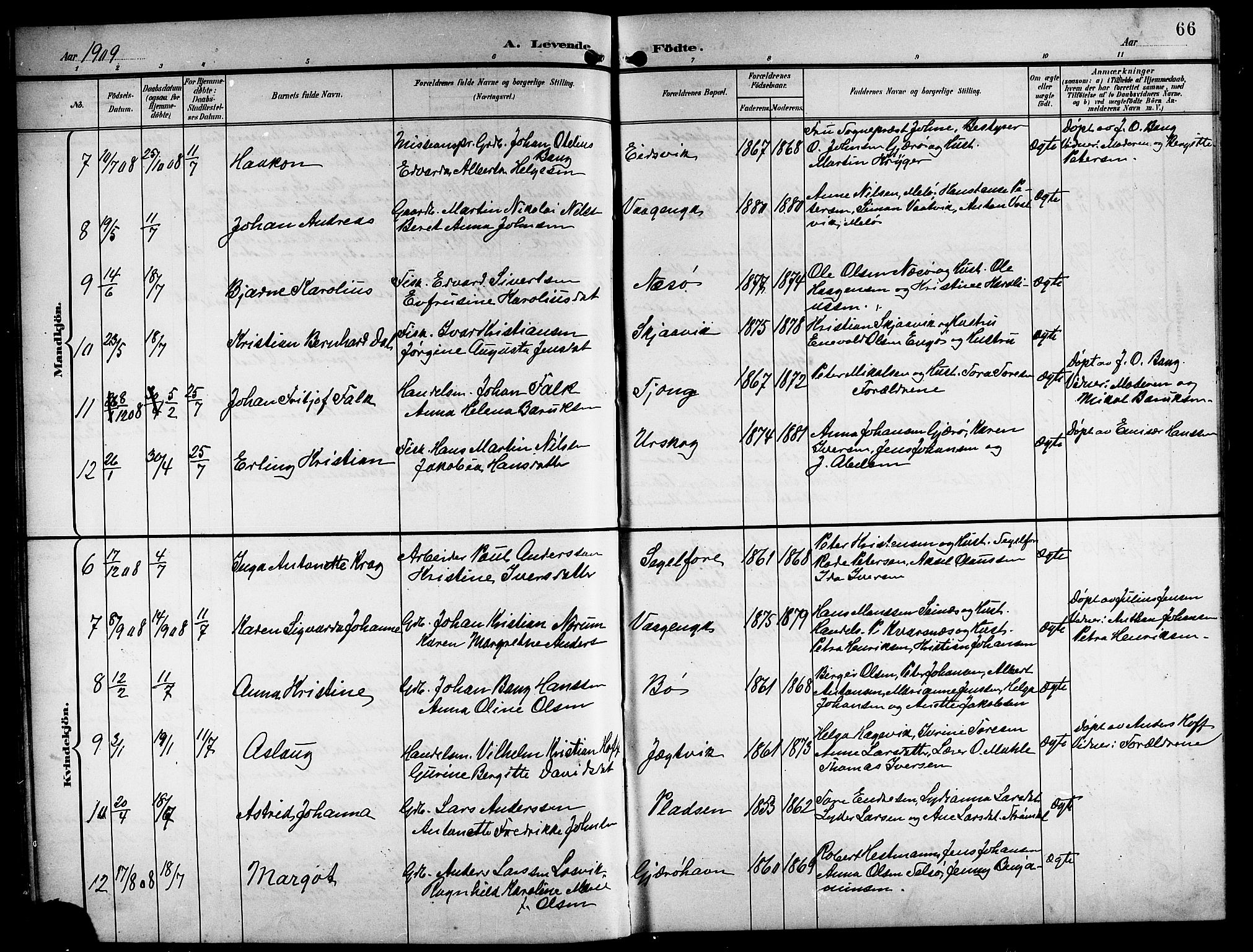 Ministerialprotokoller, klokkerbøker og fødselsregistre - Nordland, AV/SAT-A-1459/841/L0621: Parish register (copy) no. 841C05, 1897-1923, p. 66