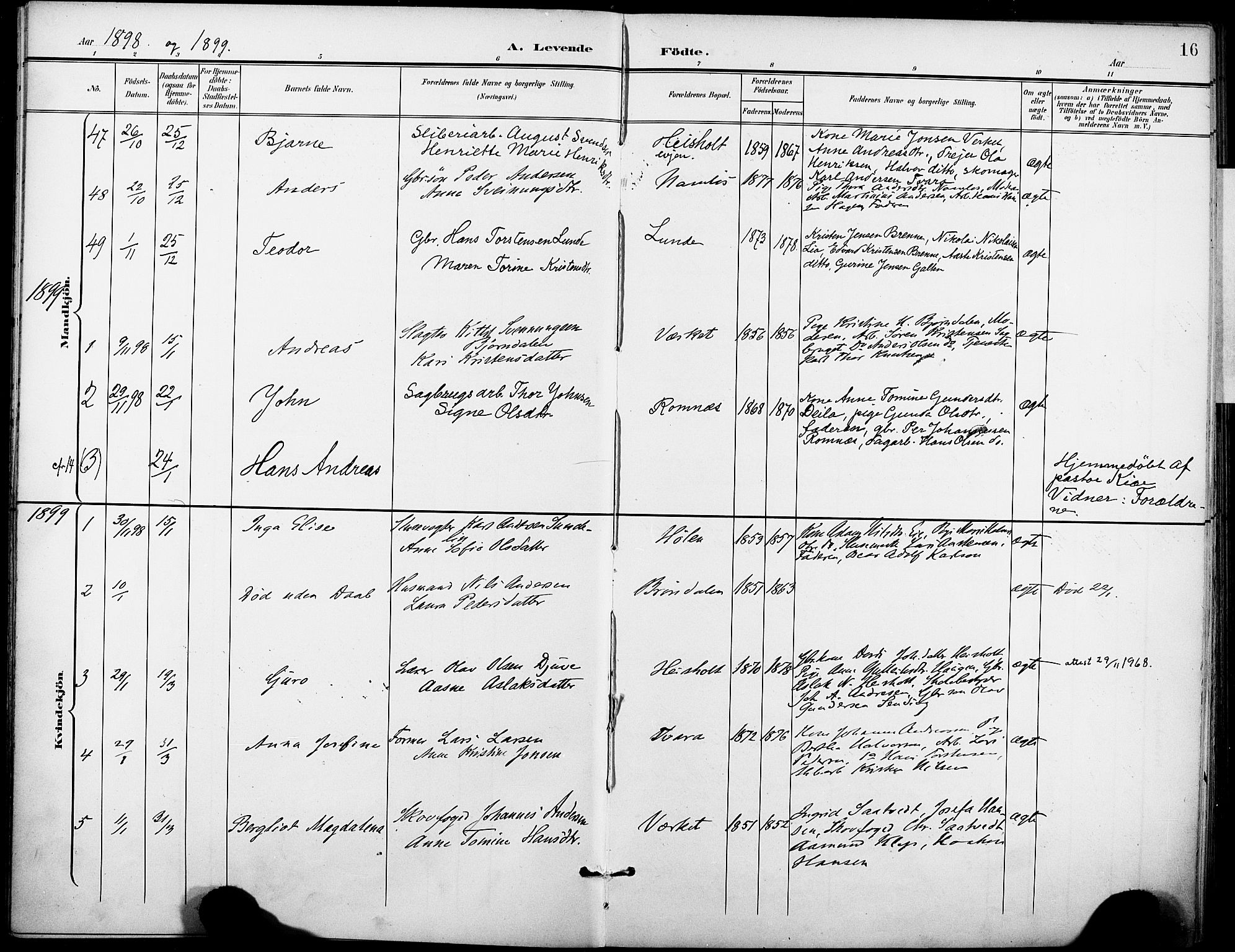 Holla kirkebøker, SAKO/A-272/F/Fa/L0010: Parish register (official) no. 10, 1897-1907, p. 16