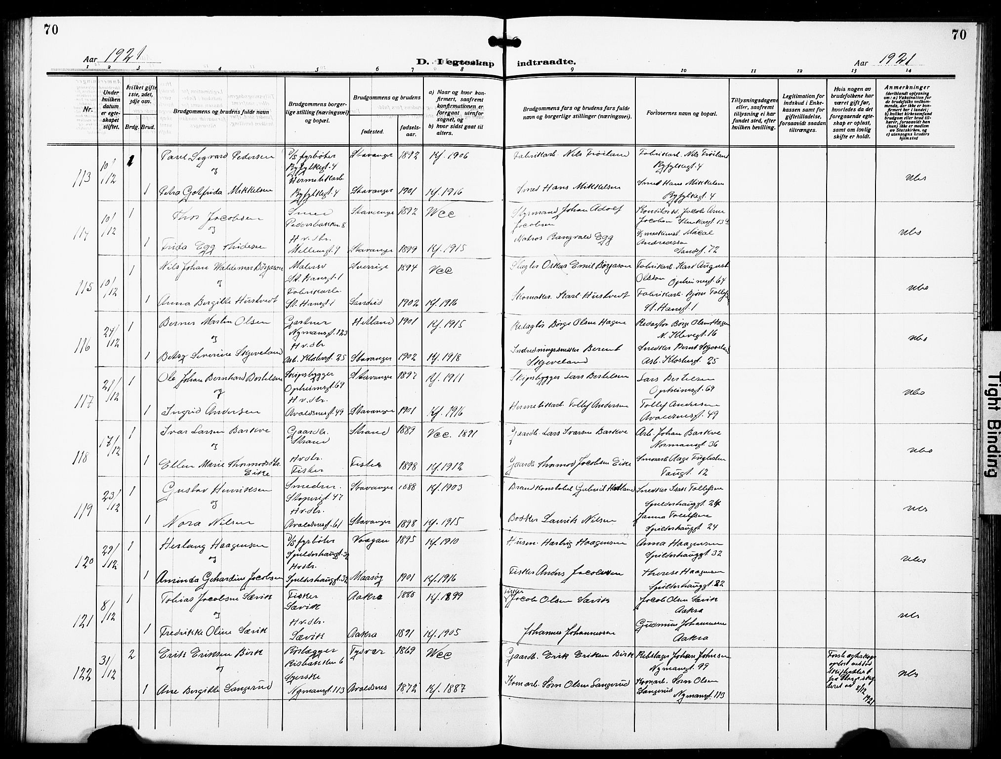 St. Johannes sokneprestkontor, SAST/A-101814/001/30/30BB/L0007: Parish register (copy) no. B 7, 1917-1932, p. 70