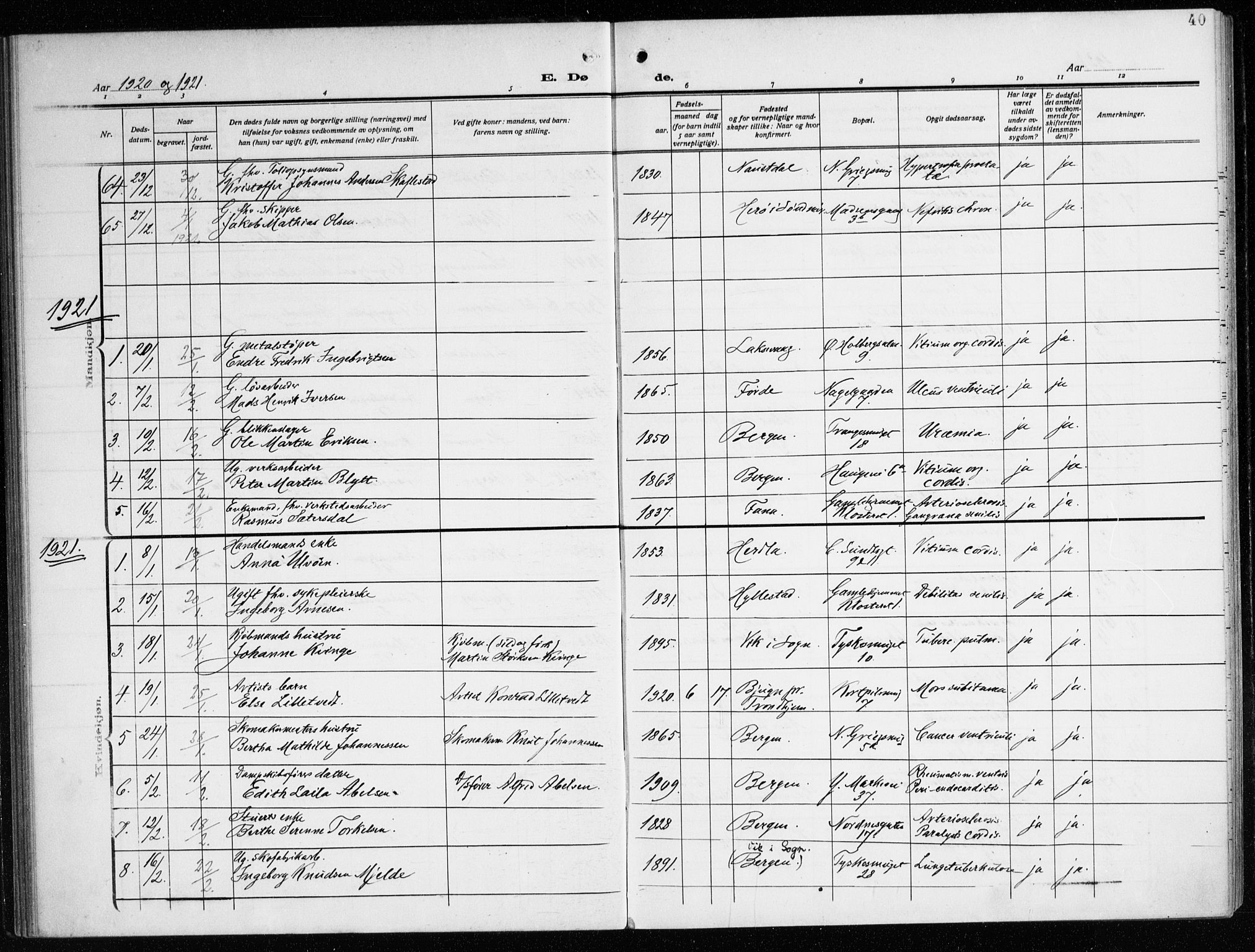 Nykirken Sokneprestembete, SAB/A-77101/H/Haa/L0046: Parish register (official) no. E 6, 1918-1944, p. 40