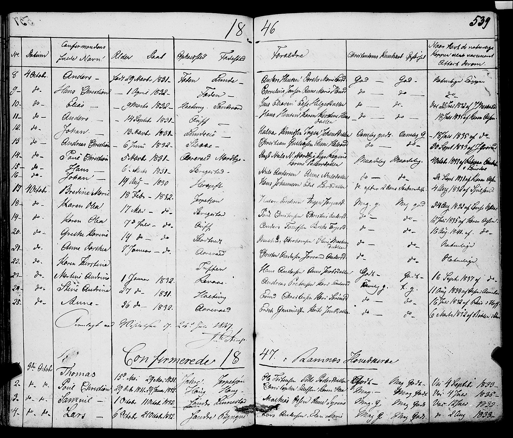 Ramnes kirkebøker, AV/SAKO-A-314/F/Fa/L0005: Parish register (official) no. I 5, 1841-1861, p. 538-539