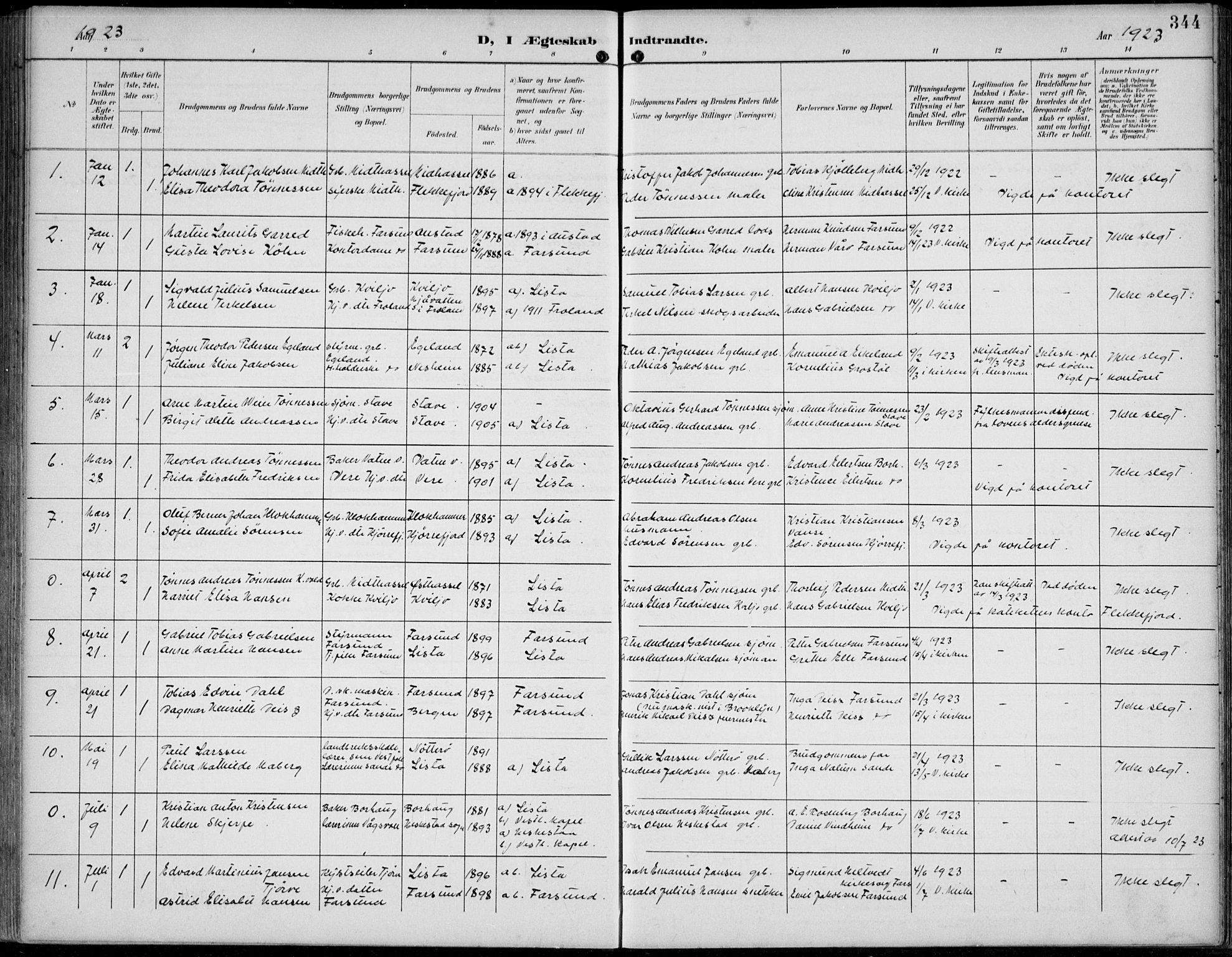 Lista sokneprestkontor, AV/SAK-1111-0027/F/Fb/L0005: Parish register (copy) no. B 5, 1892-1923, p. 344