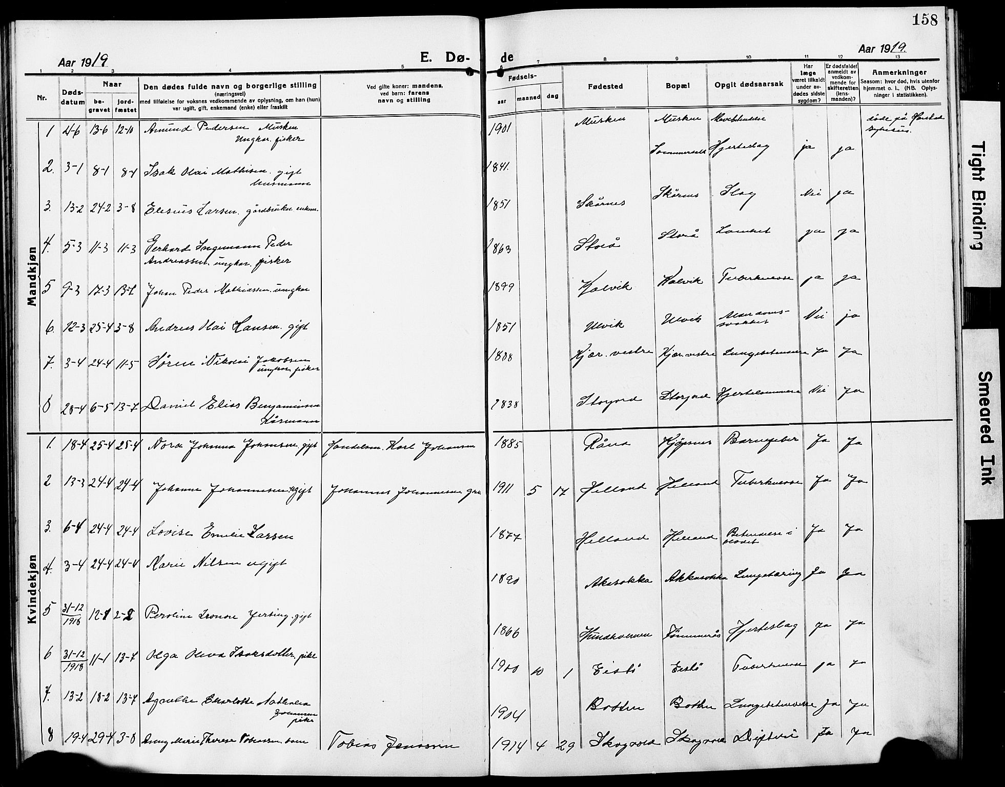 Ministerialprotokoller, klokkerbøker og fødselsregistre - Nordland, AV/SAT-A-1459/861/L0878: Parish register (copy) no. 861C04, 1917-1928, p. 158