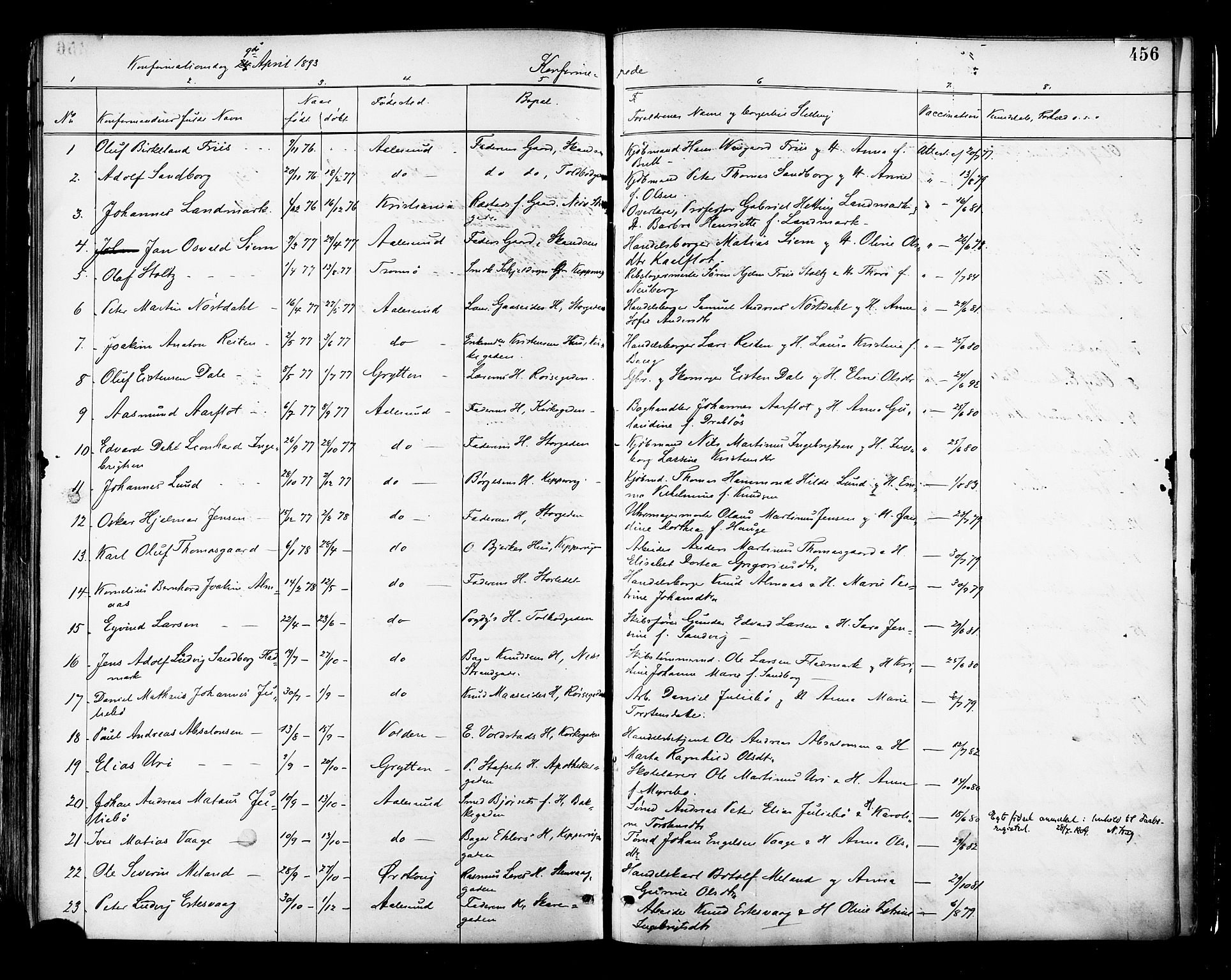 Ministerialprotokoller, klokkerbøker og fødselsregistre - Møre og Romsdal, AV/SAT-A-1454/529/L0455: Parish register (official) no. 529A05, 1885-1893, p. 456