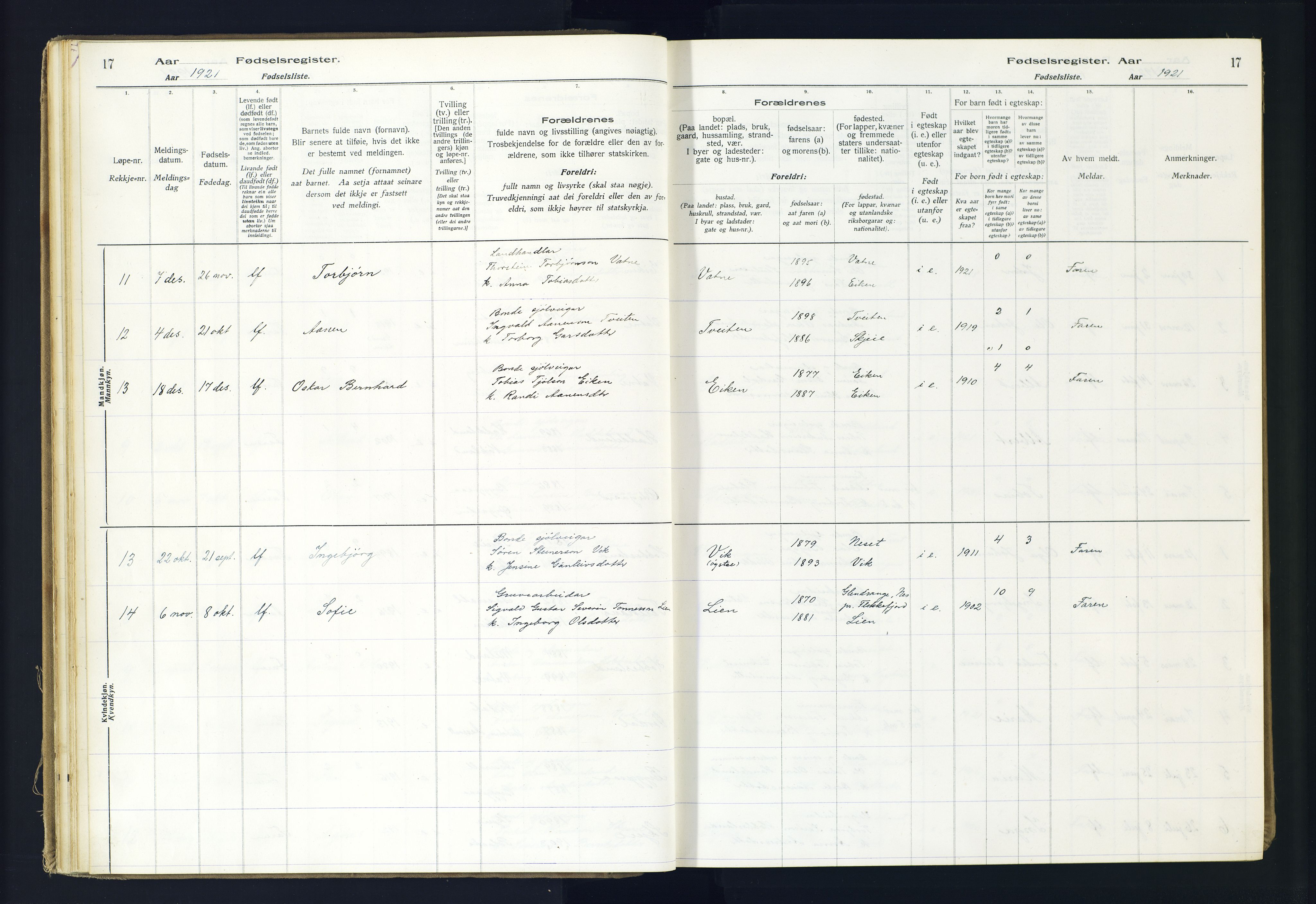 Hægebostad sokneprestkontor, SAK/1111-0024/J/Ja/L0002: Birth register no. II.6.8, 1916-1982, p. 17