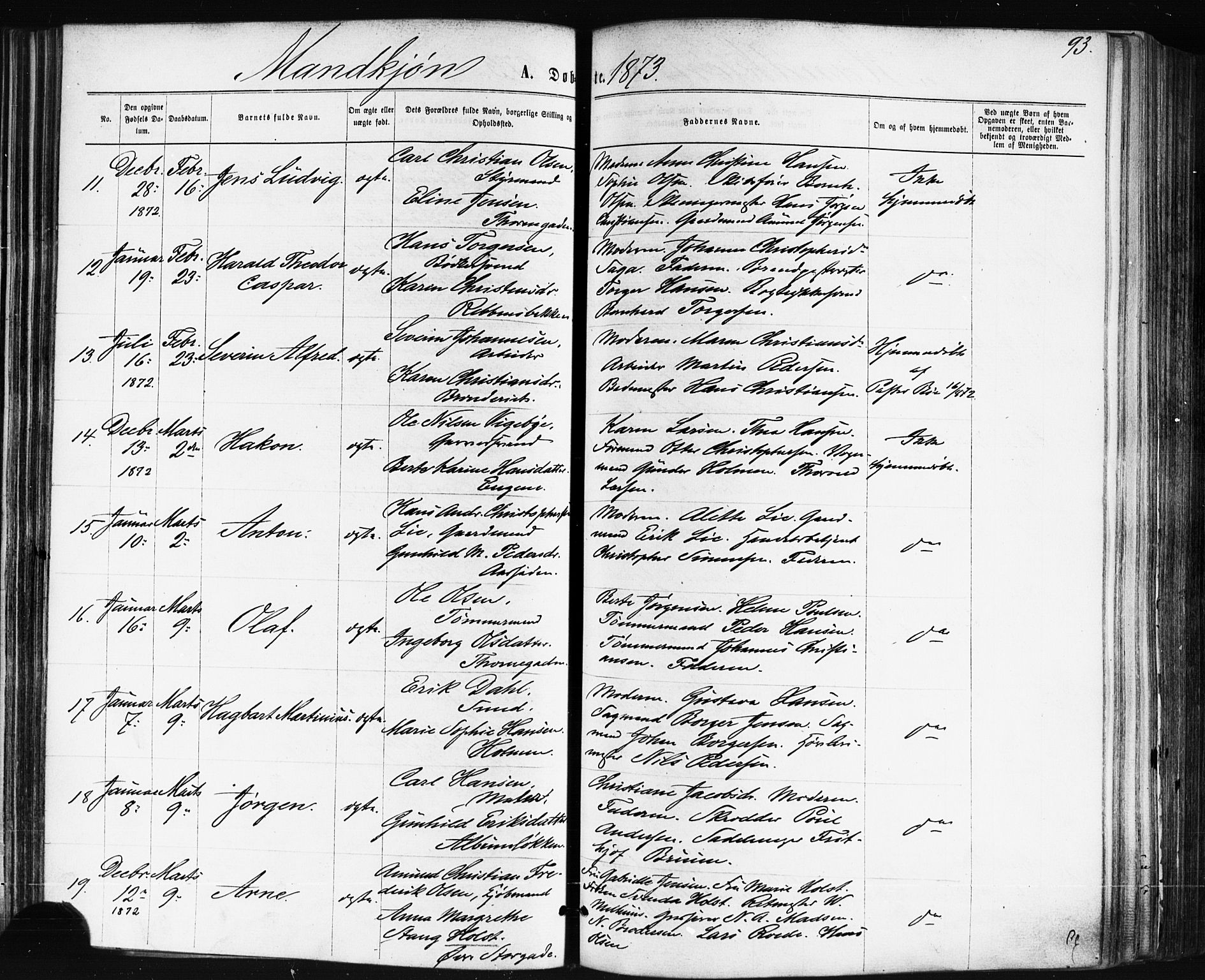 Bragernes kirkebøker, AV/SAKO-A-6/F/Fb/L0004: Parish register (official) no. II 4, 1869-1875, p. 93