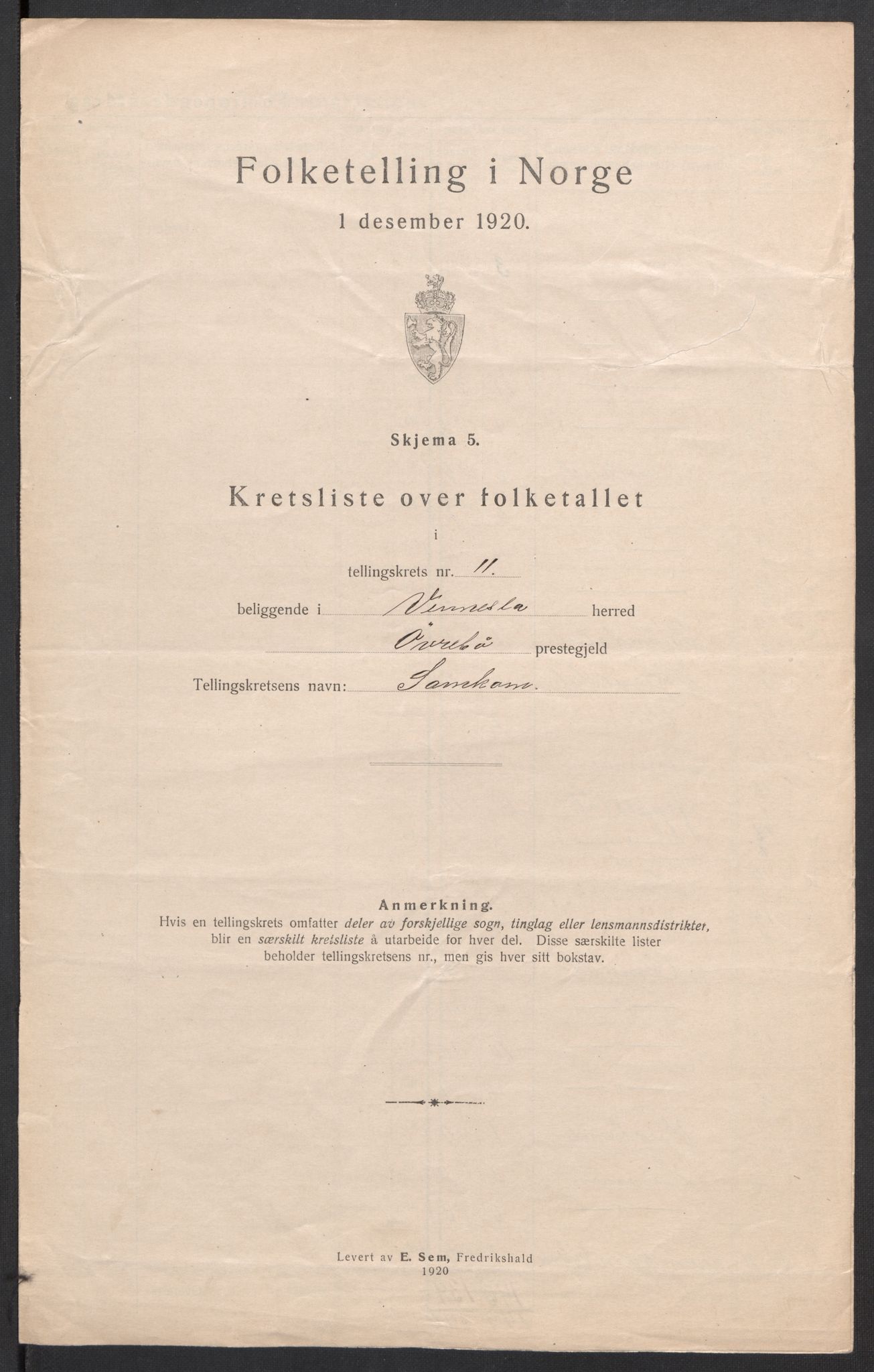 SAK, 1920 census for Vennesla, 1920, p. 37