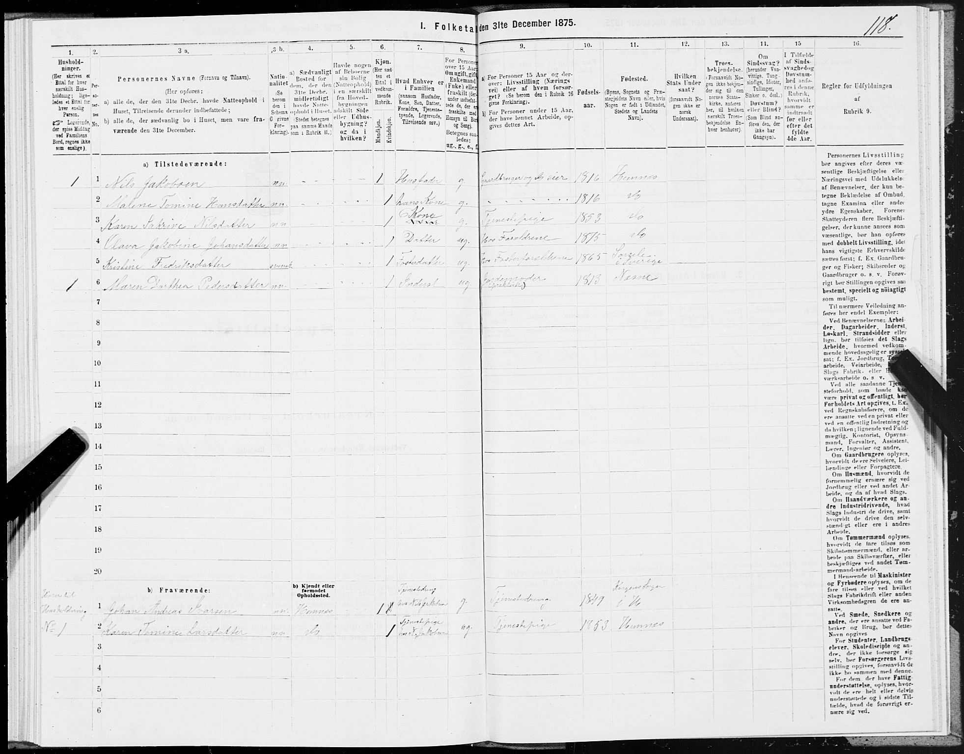 SAT, 1875 census for 1832P Hemnes, 1875, p. 3118