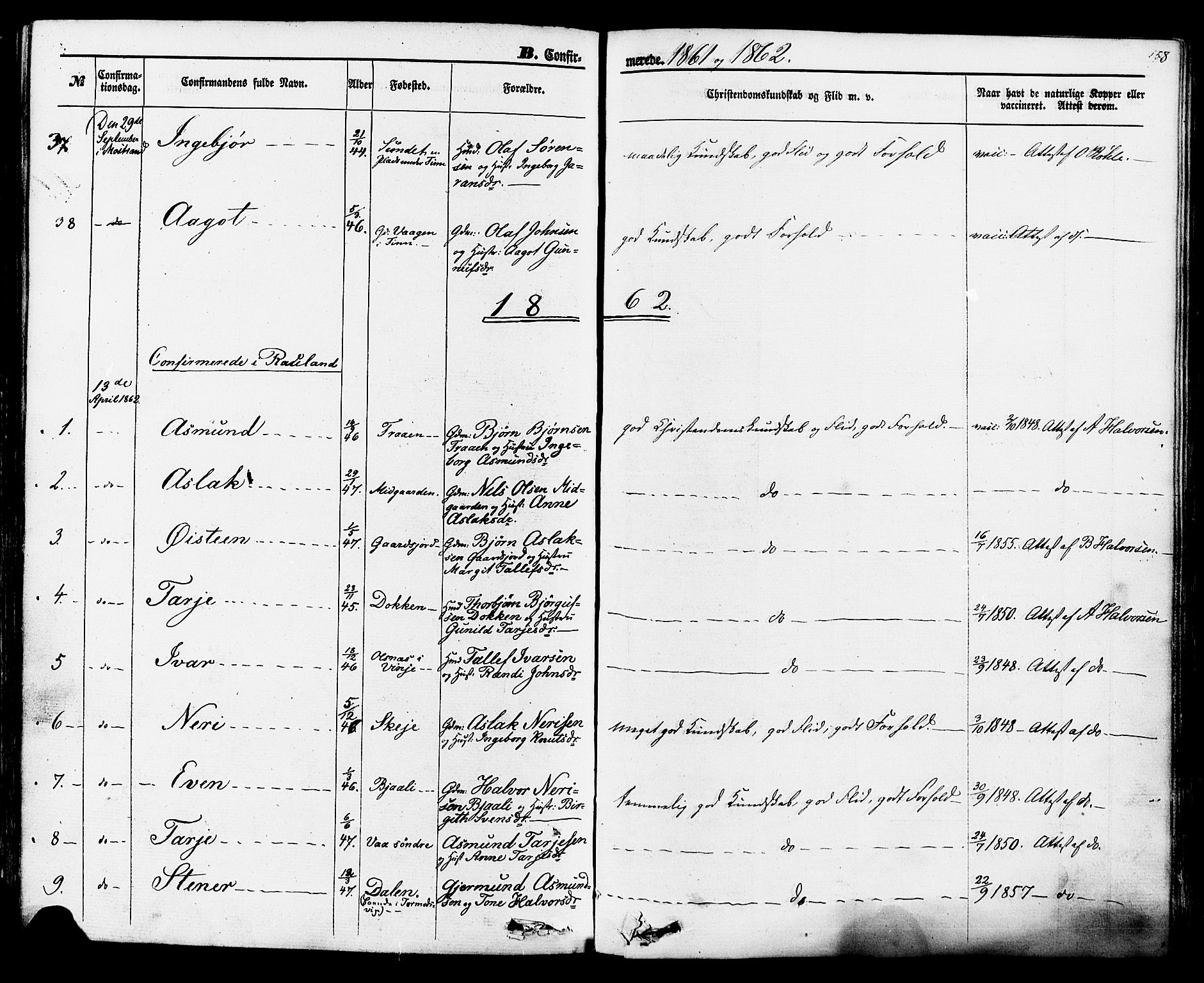 Rauland kirkebøker, SAKO/A-292/F/Fa/L0003: Parish register (official) no. 3, 1859-1886, p. 158