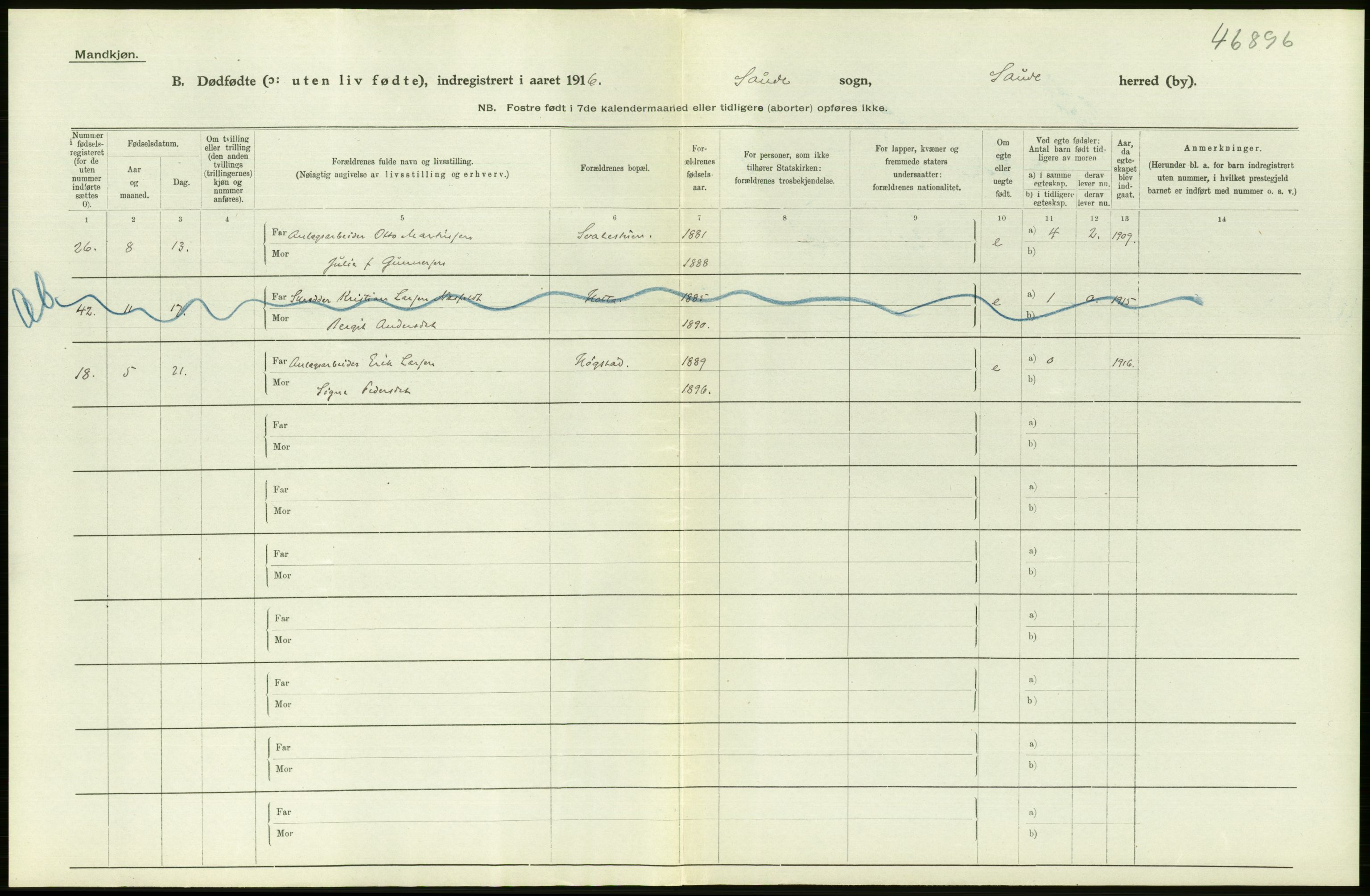 Statistisk sentralbyrå, Sosiodemografiske emner, Befolkning, RA/S-2228/D/Df/Dfb/Dfbf/L0024: Bratsberg amt: Døde, dødfødte. Bygder og byer., 1916, p. 68