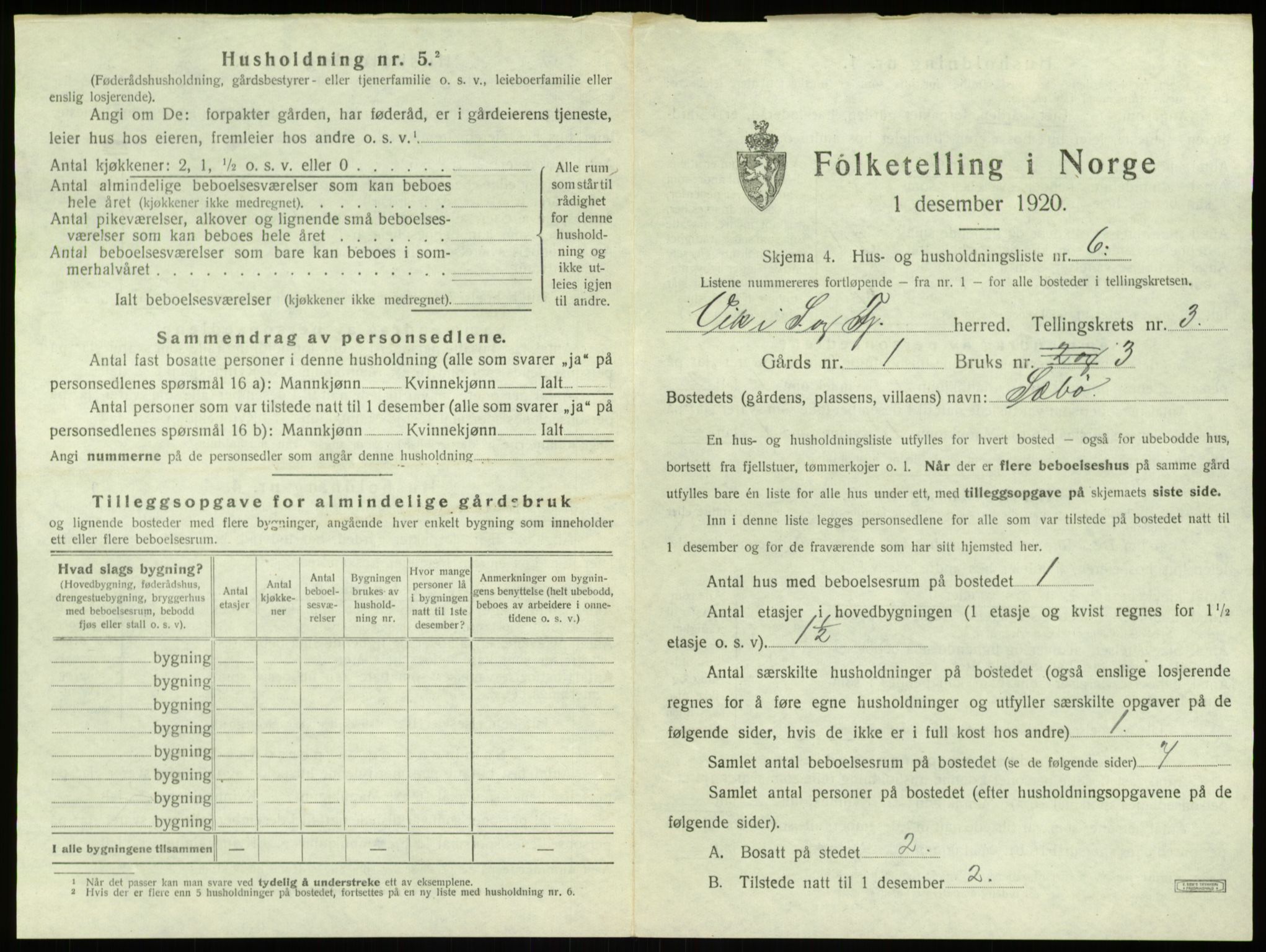 SAB, 1920 census for Vik, 1920, p. 379