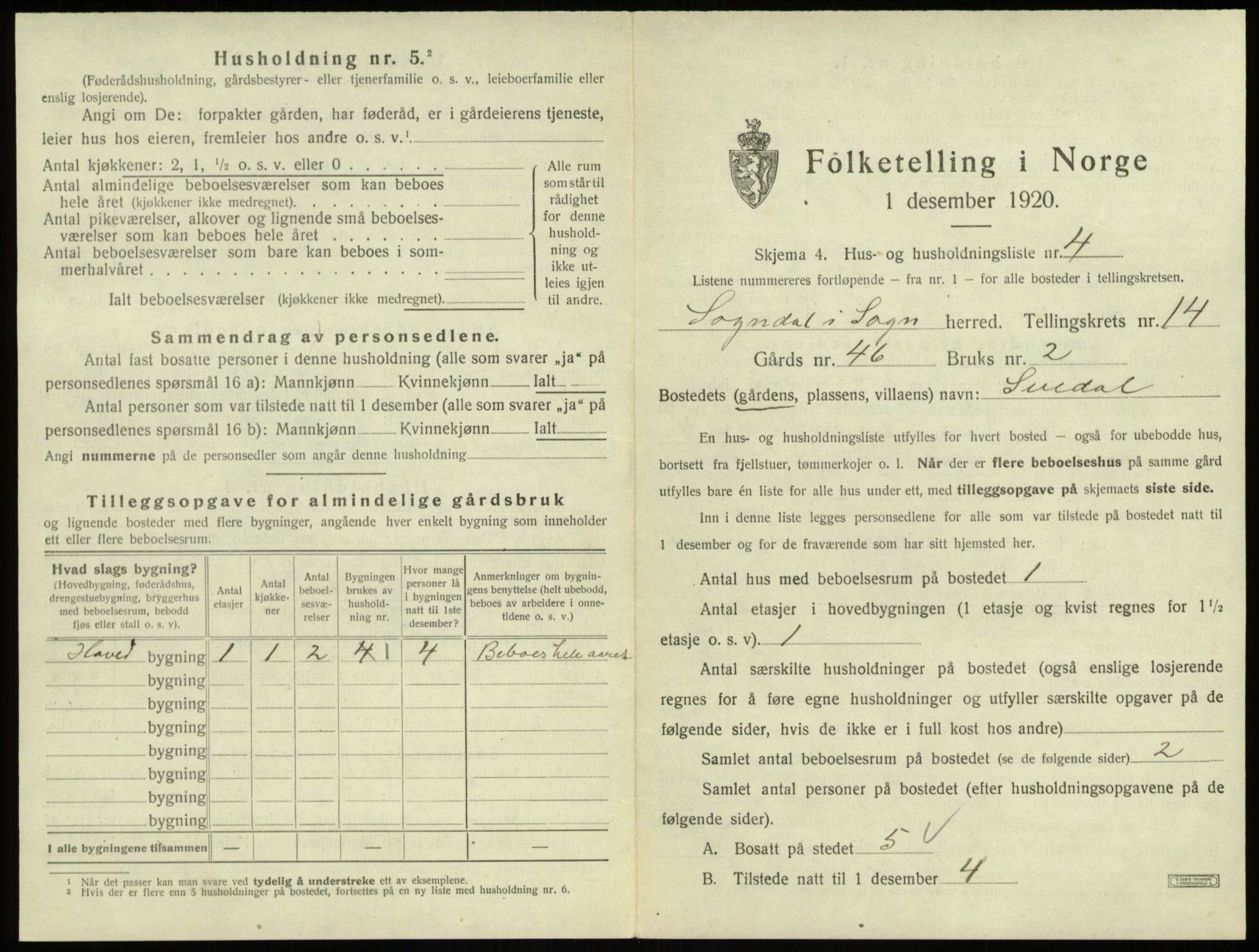 SAB, 1920 census for Sogndal, 1920, p. 788