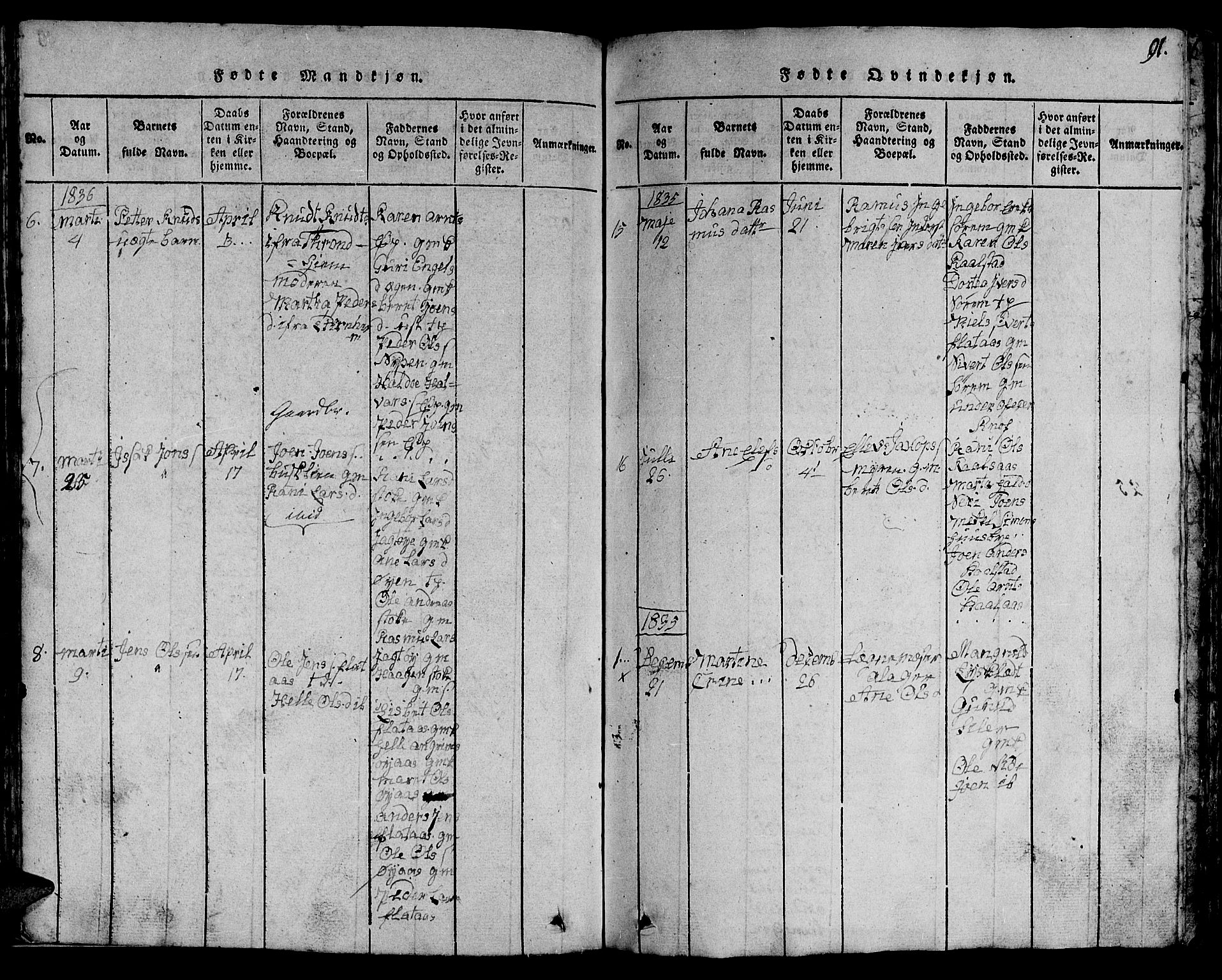 Ministerialprotokoller, klokkerbøker og fødselsregistre - Sør-Trøndelag, SAT/A-1456/613/L0393: Parish register (copy) no. 613C01, 1816-1886, p. 91