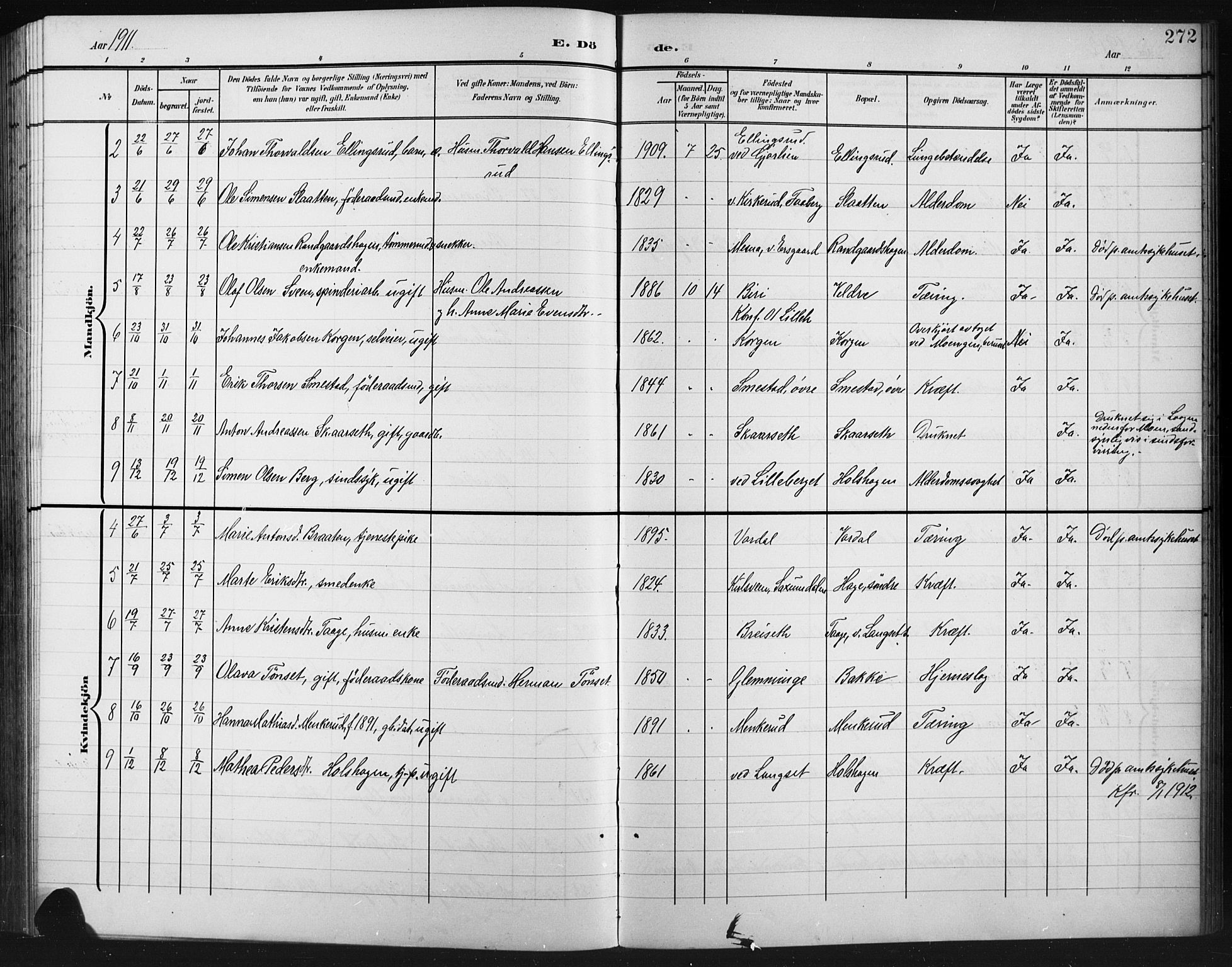 Fåberg prestekontor, AV/SAH-PREST-086/H/Ha/Hab/L0012: Parish register (copy) no. 12, 1903-1924, p. 272