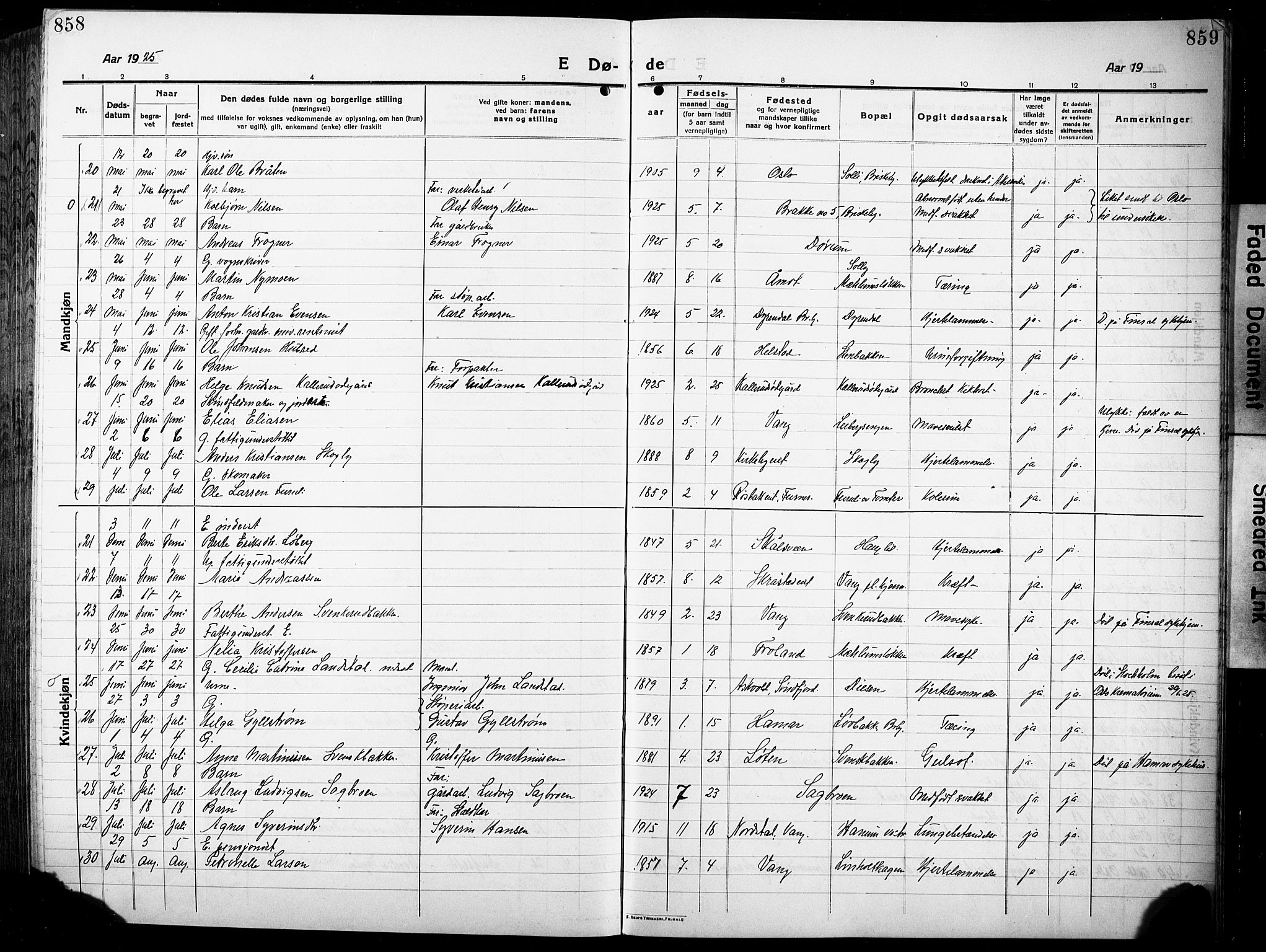 Vang prestekontor, Hedmark, AV/SAH-PREST-008/H/Ha/Hab/L0015: Parish register (copy) no. 15, 1915-1933, p. 858-859