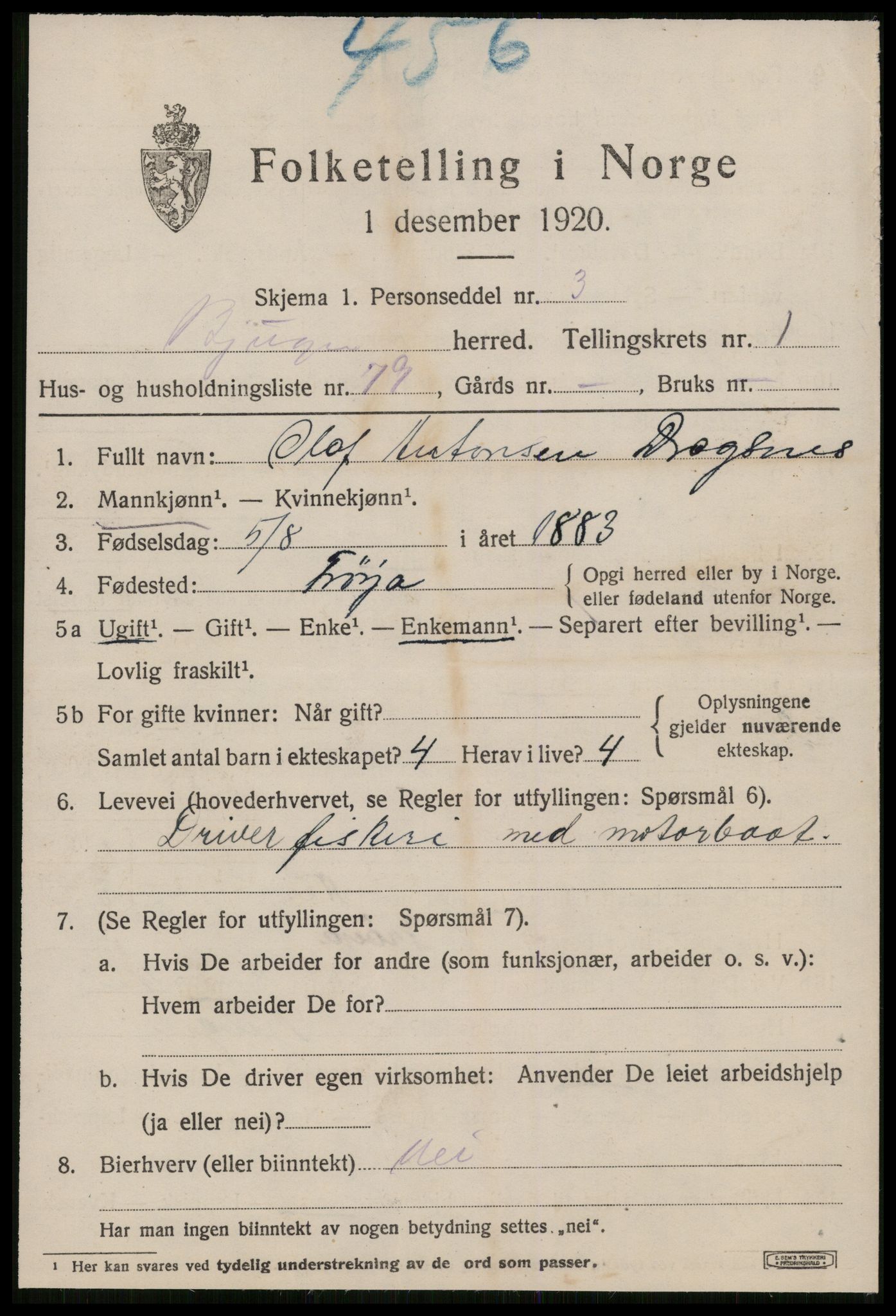 SAT, 1920 census for Bjugn, 1920, p. 1281