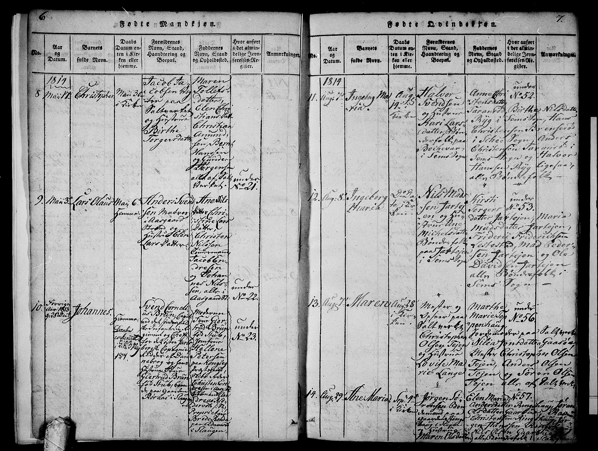 Sem kirkebøker, SAKO/A-5/F/Fa/L0004: Parish register (official) no. I 4, 1814-1825, p. 6-7