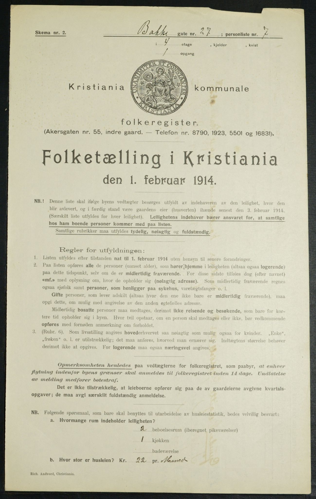 OBA, Municipal Census 1914 for Kristiania, 1914, p. 3049