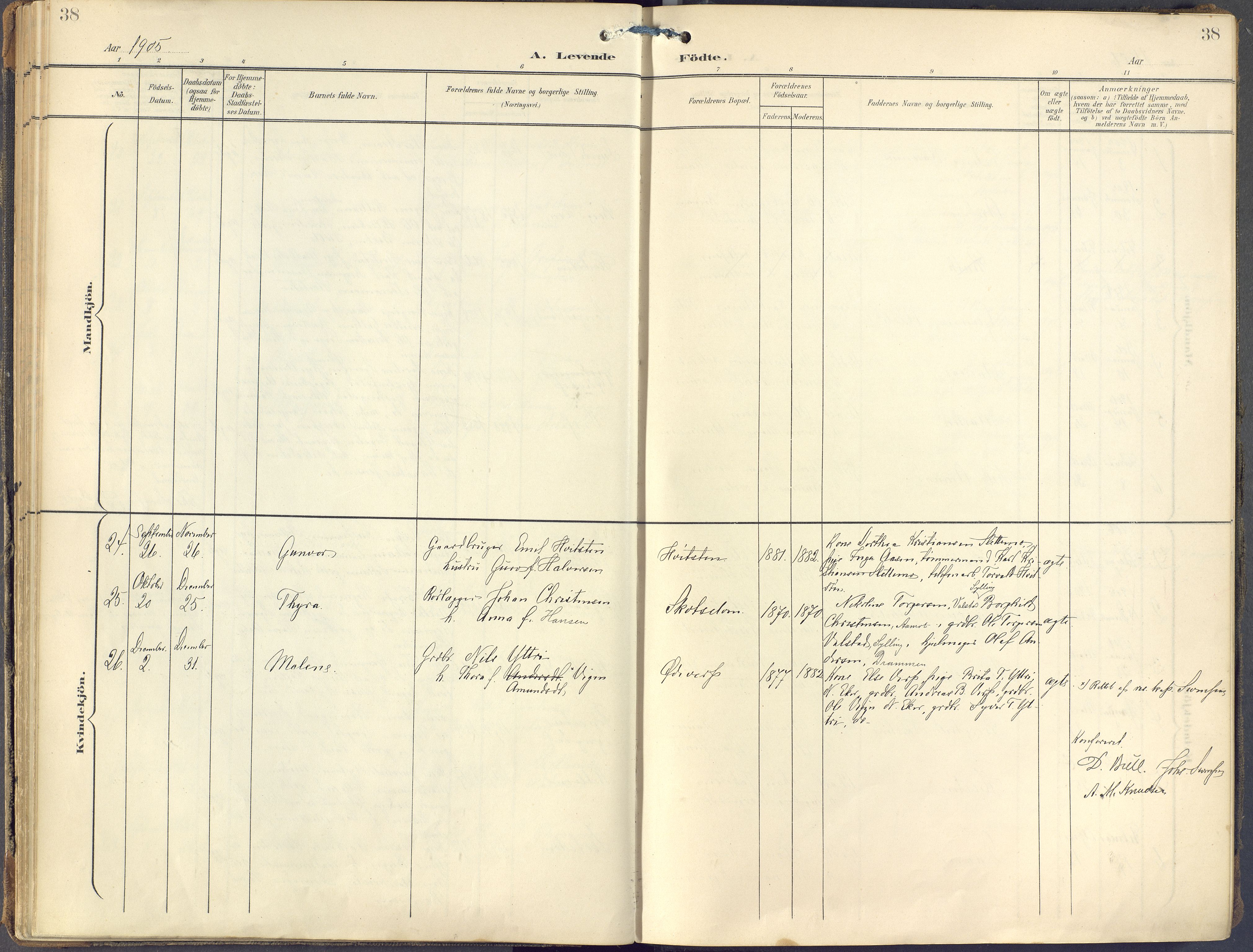 Eiker kirkebøker, SAKO/A-4/F/Fc/L0004: Parish register (official) no. III 4, 1900-1919, p. 38