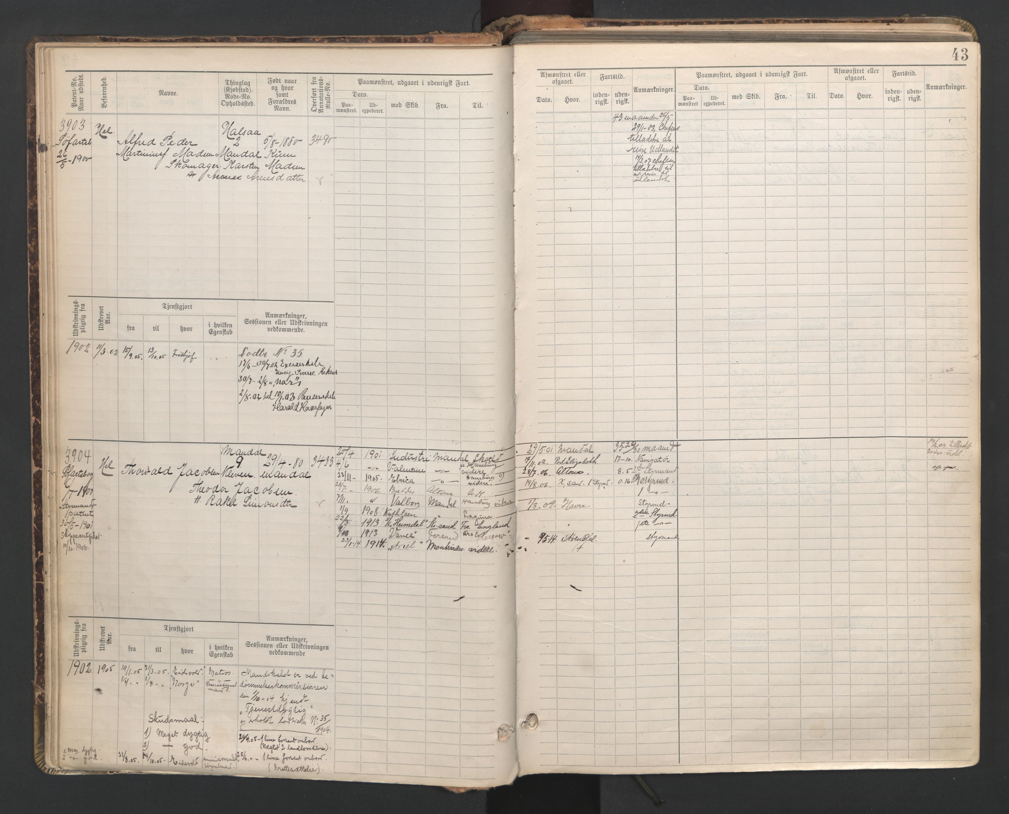 Mandal mønstringskrets, AV/SAK-2031-0016/F/Fb/L0016: Hovedrulle nr 3820-4582, Y-25, 1898-1948, p. 44