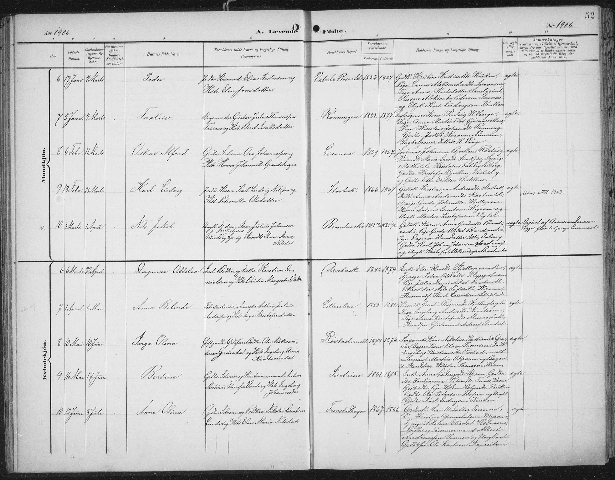 Ministerialprotokoller, klokkerbøker og fødselsregistre - Nord-Trøndelag, SAT/A-1458/701/L0011: Parish register (official) no. 701A11, 1899-1915, p. 52