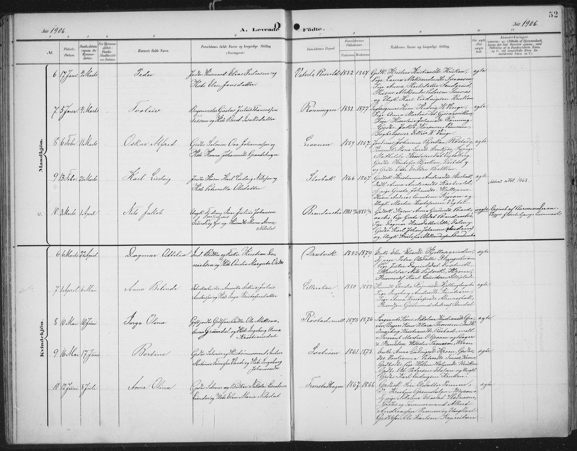 Ministerialprotokoller, klokkerbøker og fødselsregistre - Nord-Trøndelag, AV/SAT-A-1458/701/L0011: Parish register (official) no. 701A11, 1899-1915, p. 52