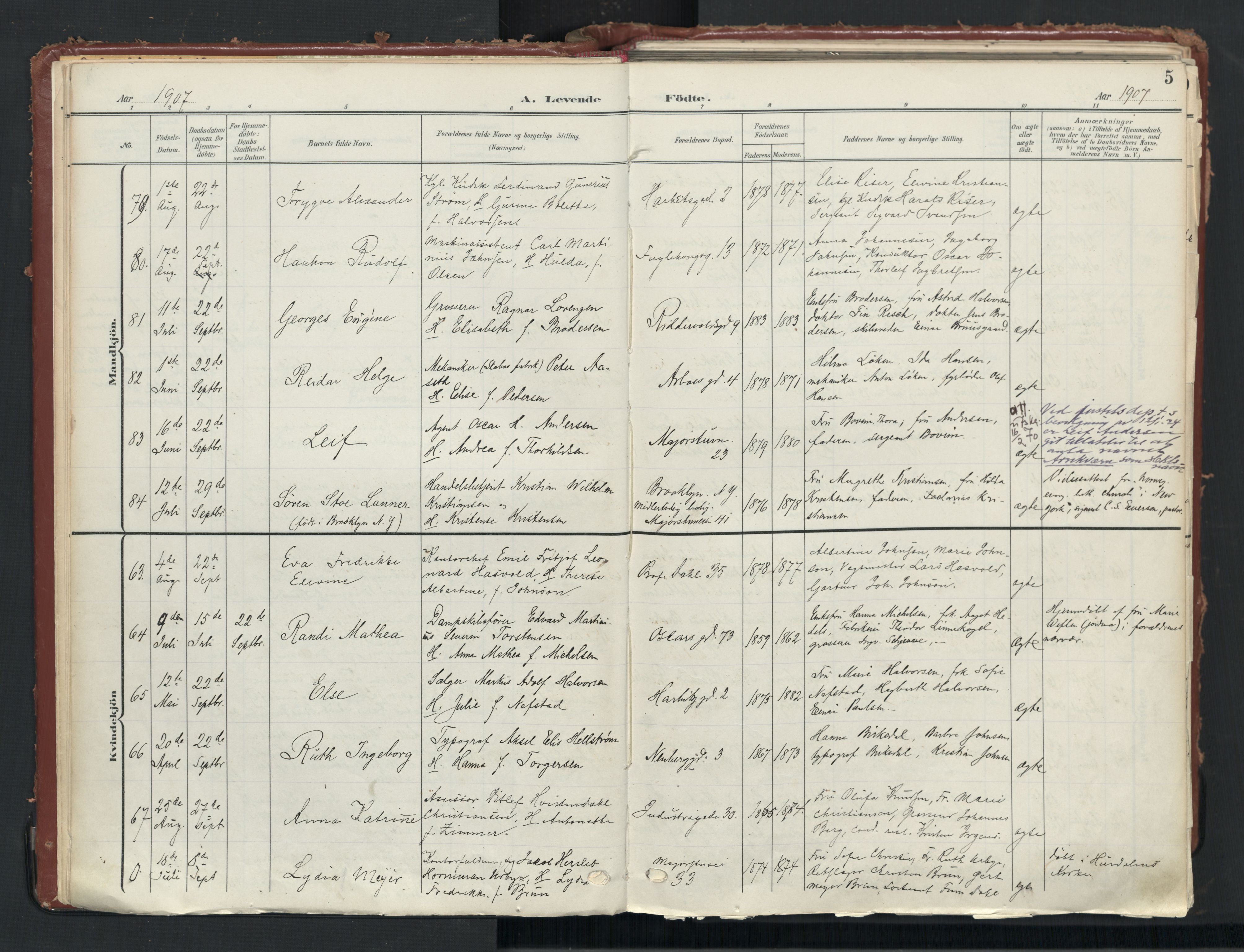 Uranienborg prestekontor Kirkebøker, AV/SAO-A-10877/F/Fa/L0010: Parish register (official) no. 10, 1907-1928, p. 5