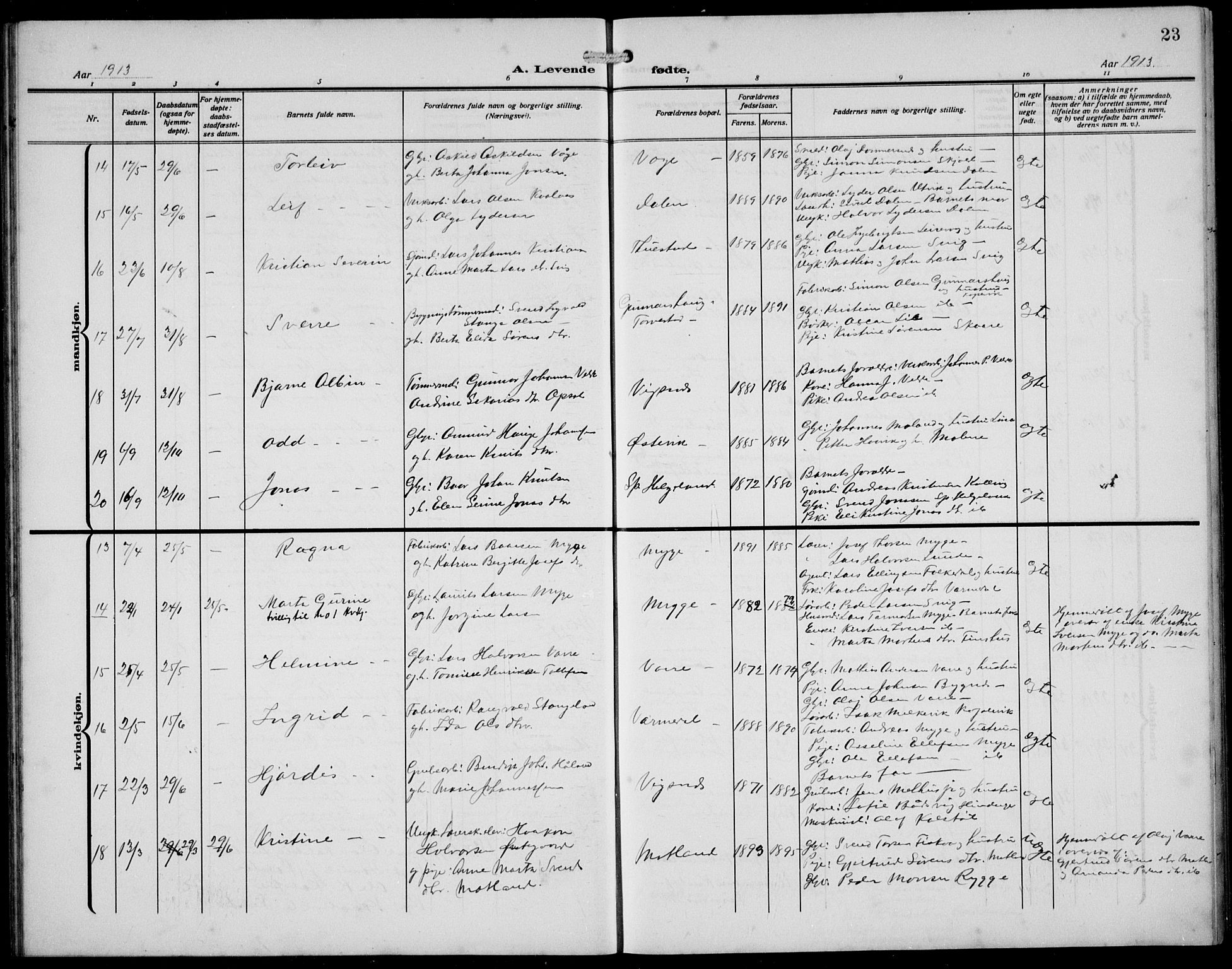 Avaldsnes sokneprestkontor, AV/SAST-A -101851/H/Ha/Hab/L0008: Parish register (copy) no. B 8, 1910-1939, p. 23