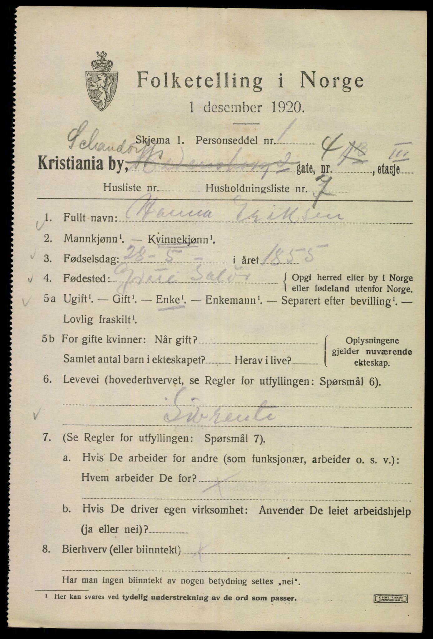 SAO, 1920 census for Kristiania, 1920, p. 487207