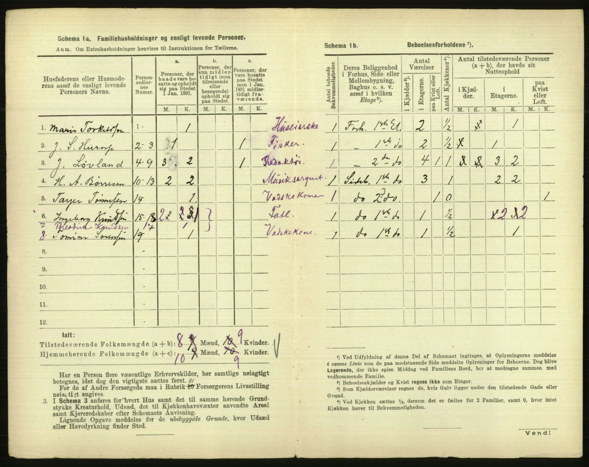 RA, 1891 census for 1001 Kristiansand, 1891, p. 291