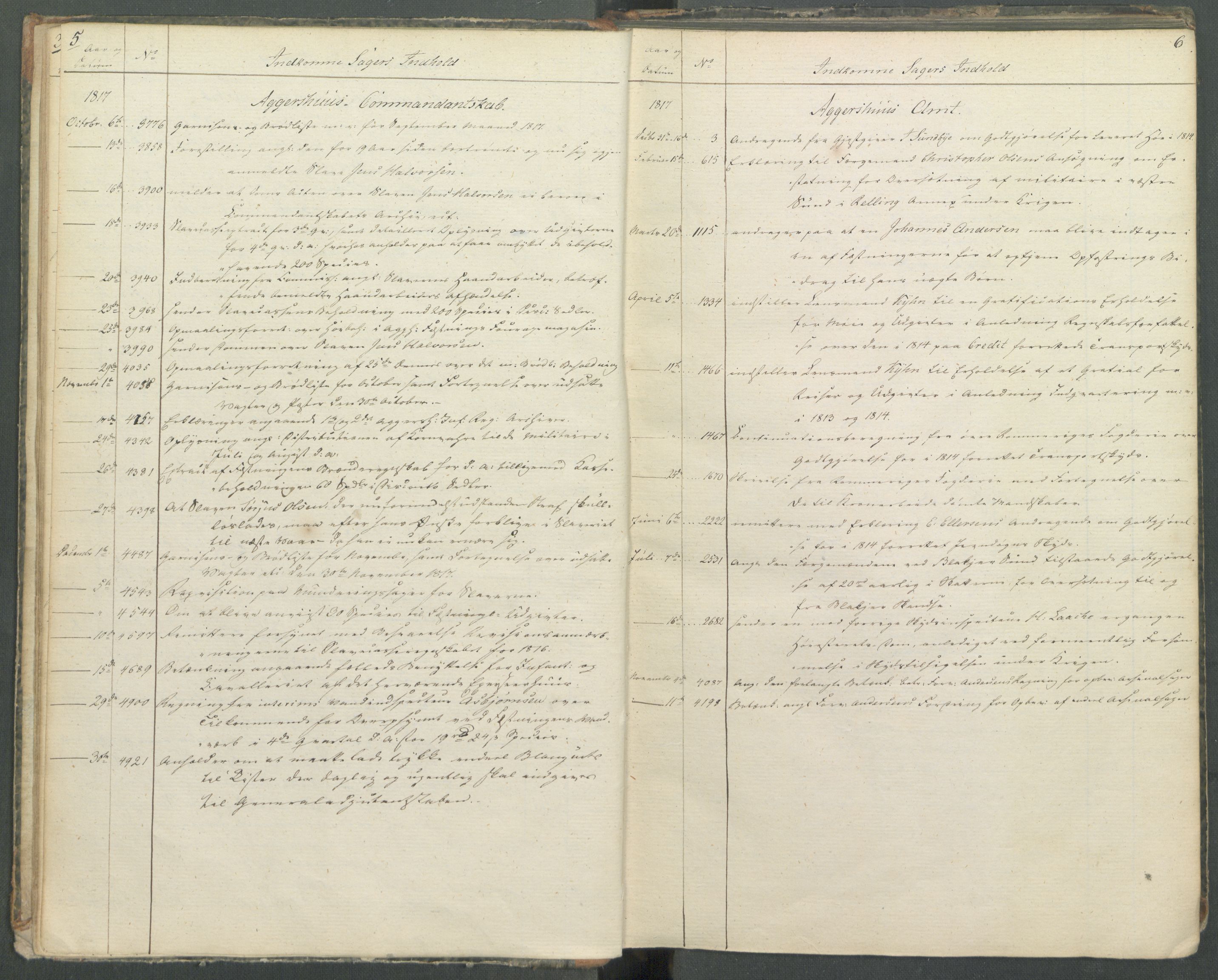 Armédepartementet, AV/RA-RAFA-3493/C/Ca/L0013: 6. Departements register over innkomne saker, 1817, p. 5-6