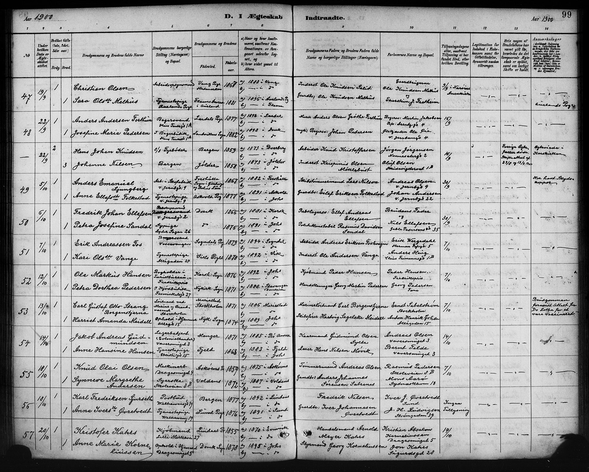 Johanneskirken sokneprestembete, AV/SAB-A-76001/H/Hab: Parish register (copy) no. C 1, 1885-1912, p. 99