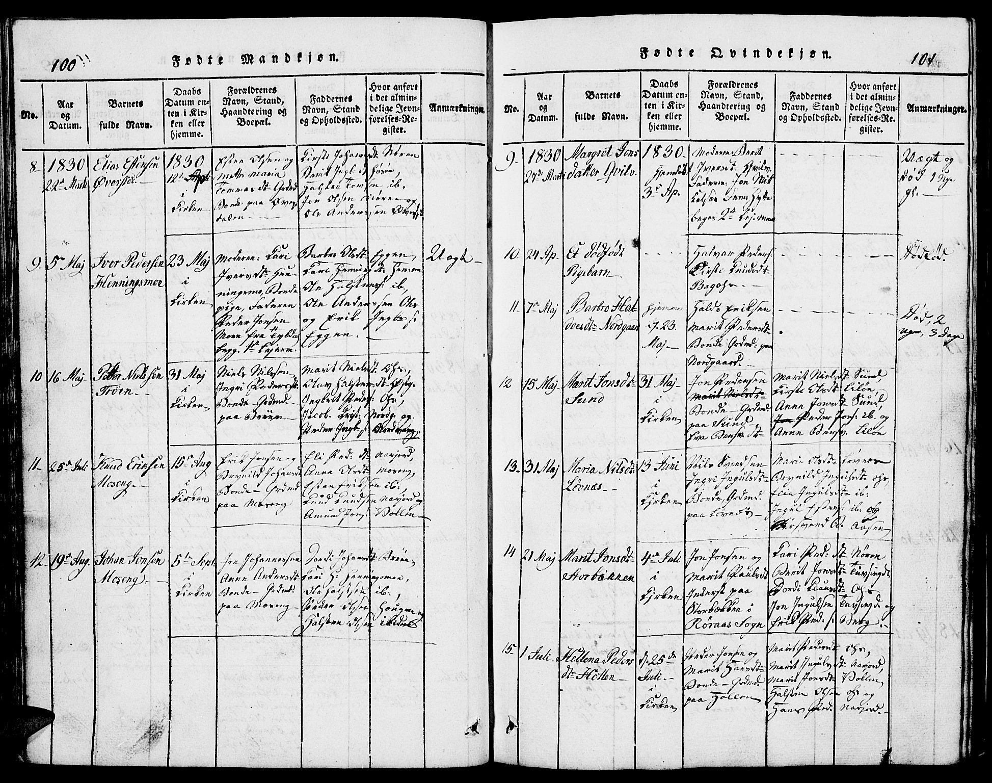 Tolga prestekontor, AV/SAH-PREST-062/L/L0002: Parish register (copy) no. 2, 1815-1844, p. 100-101