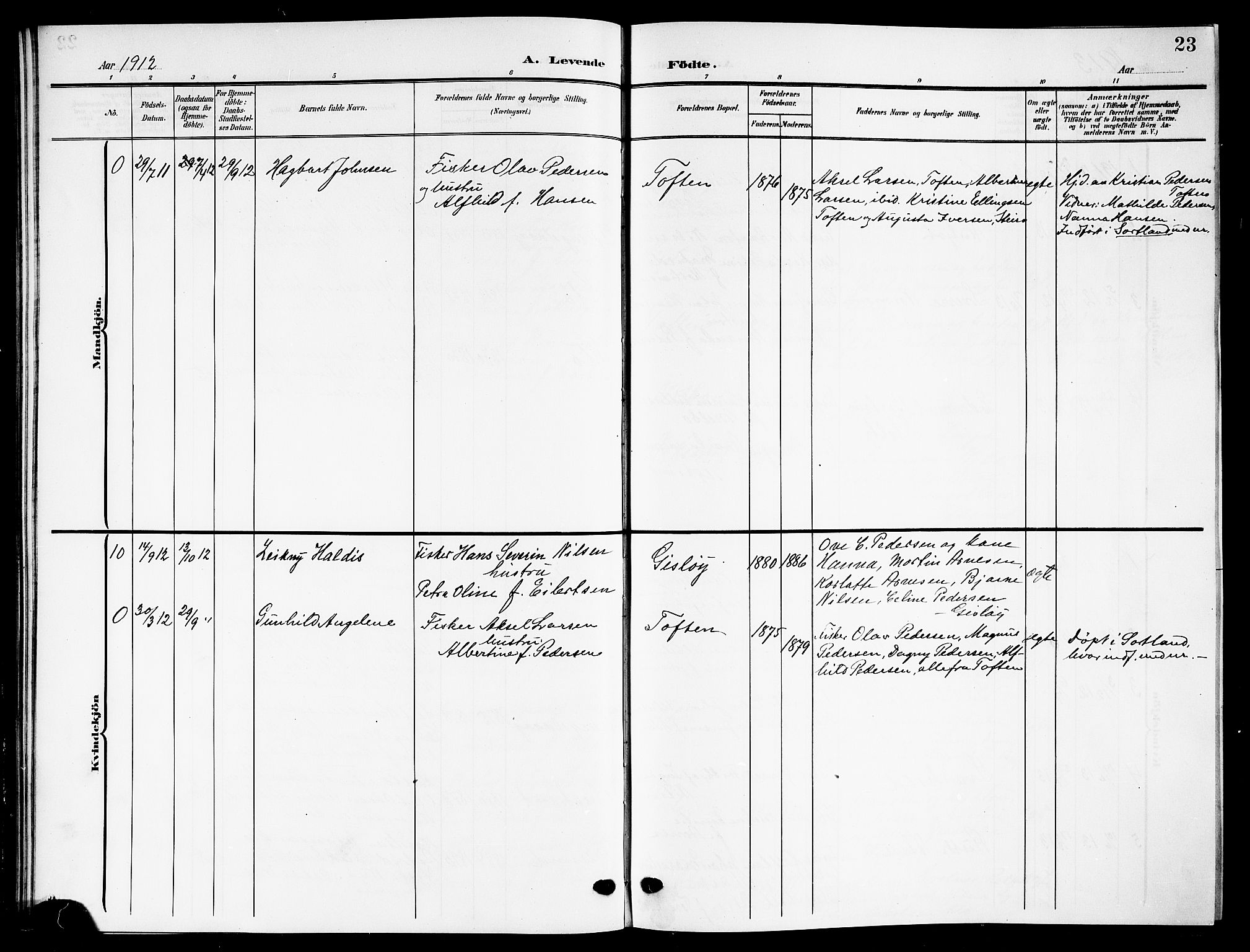 Ministerialprotokoller, klokkerbøker og fødselsregistre - Nordland, AV/SAT-A-1459/894/L1361: Parish register (copy) no. 894C04, 1905-1922, p. 23