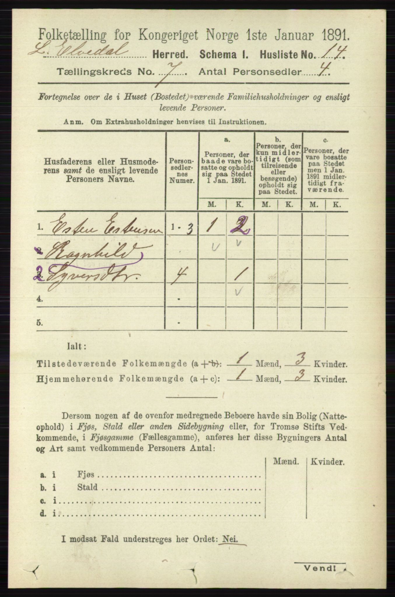 RA, 1891 census for 0438 Lille Elvedalen, 1891, p. 2259