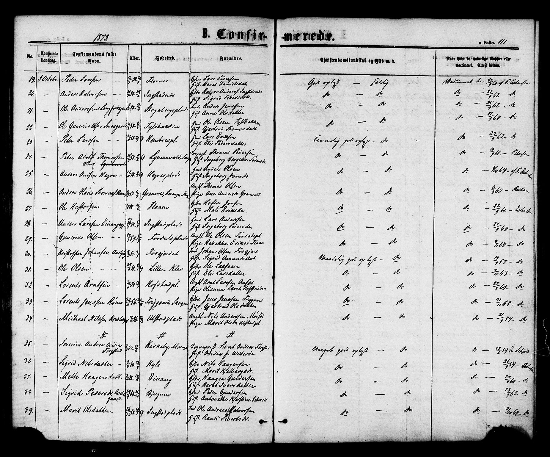 Ministerialprotokoller, klokkerbøker og fødselsregistre - Nord-Trøndelag, SAT/A-1458/703/L0029: Parish register (official) no. 703A02, 1863-1879, p. 111