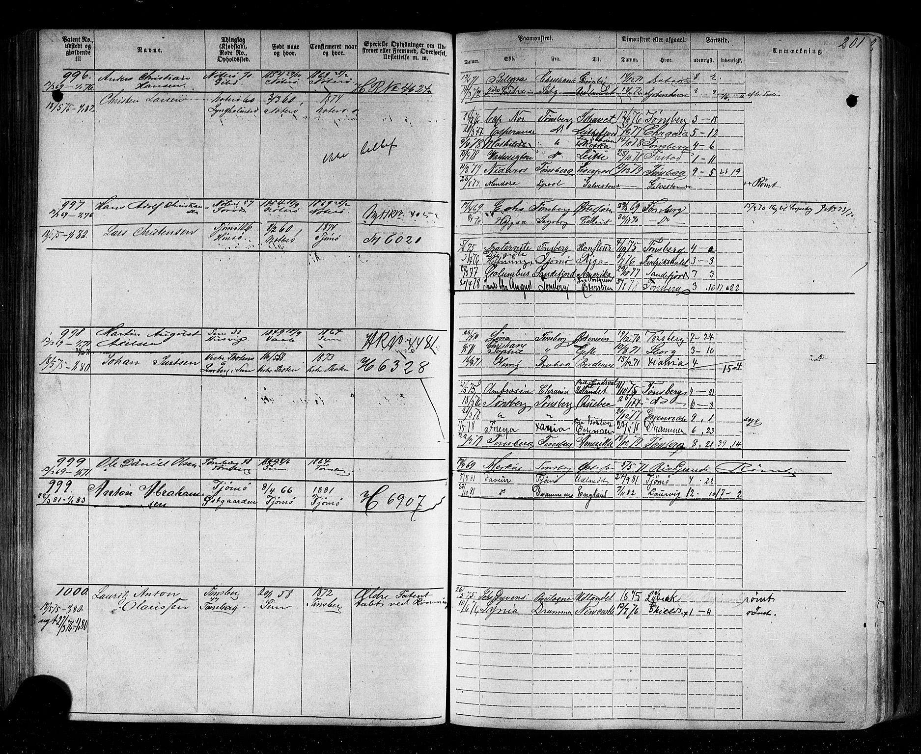 Tønsberg innrulleringskontor, AV/SAKO-A-786/F/Fb/L0002: Annotasjonsrulle Patent nr. 1-2635, 1869-1877, p. 230